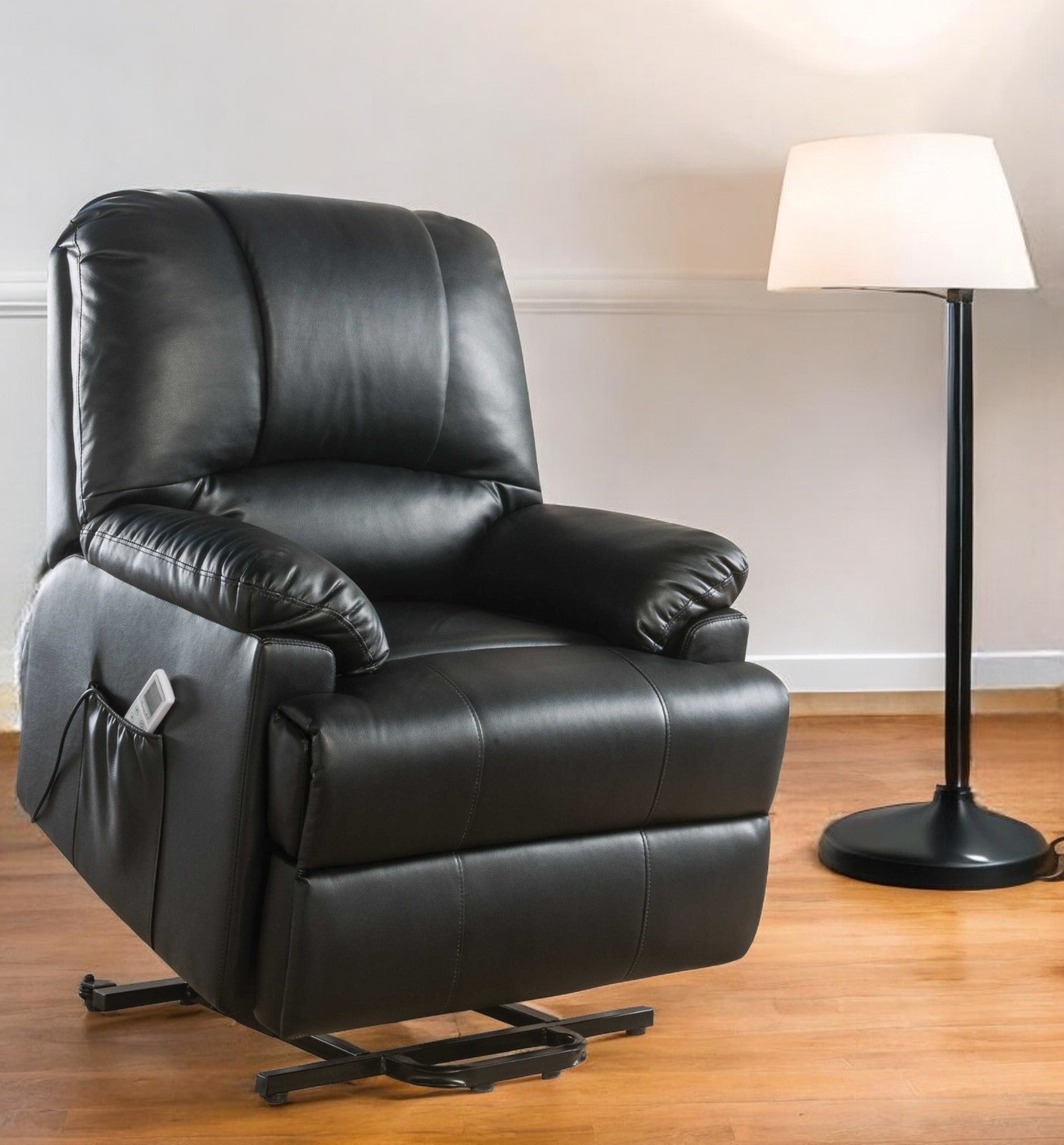 34" Black Faux Leather Power Massage Lift Assist Recliner-Recliners-DECOROLALA
