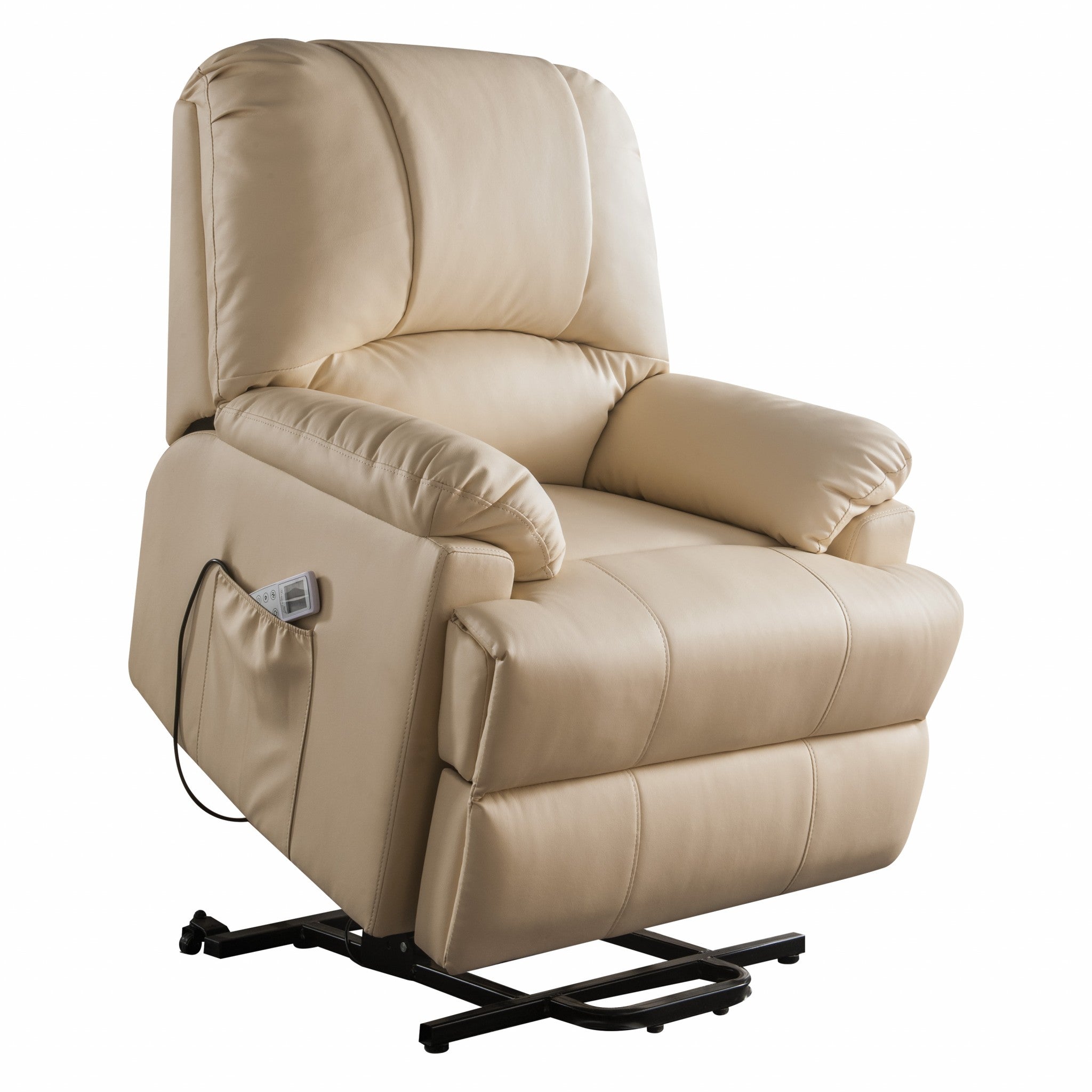 34" Beige Faux Leather Power Massage Lift Assist Recliner-Recliners-DECOROLALA