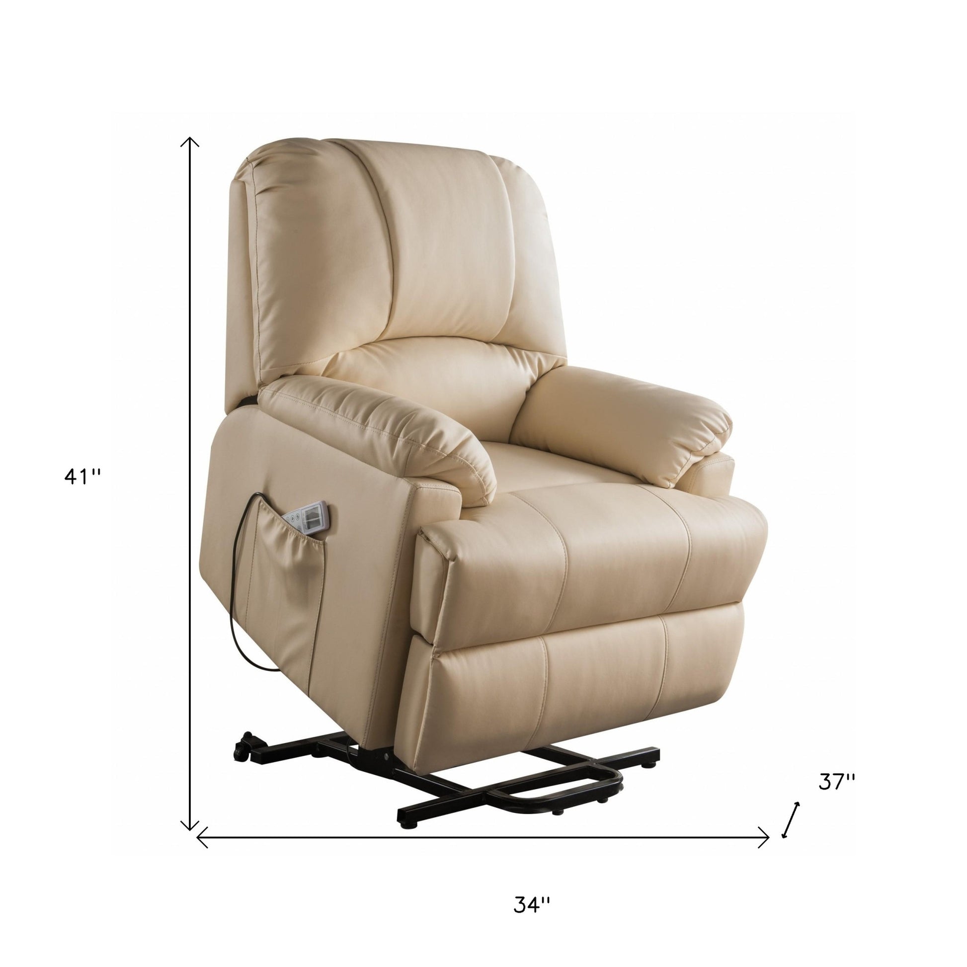 34" Beige Faux Leather Power Massage Lift Assist Recliner-Recliners-DECOROLALA
