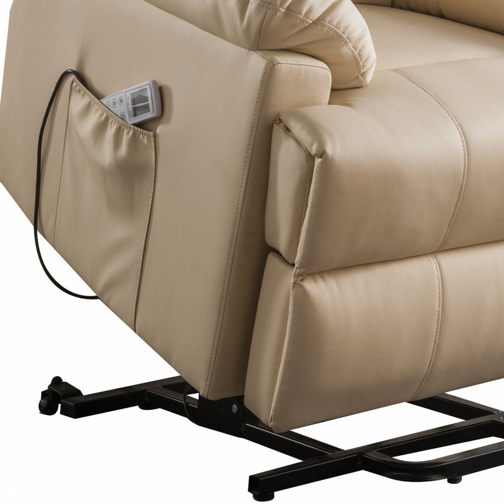34" Beige Faux Leather Power Massage Lift Assist Recliner-Recliners-DECOROLALA