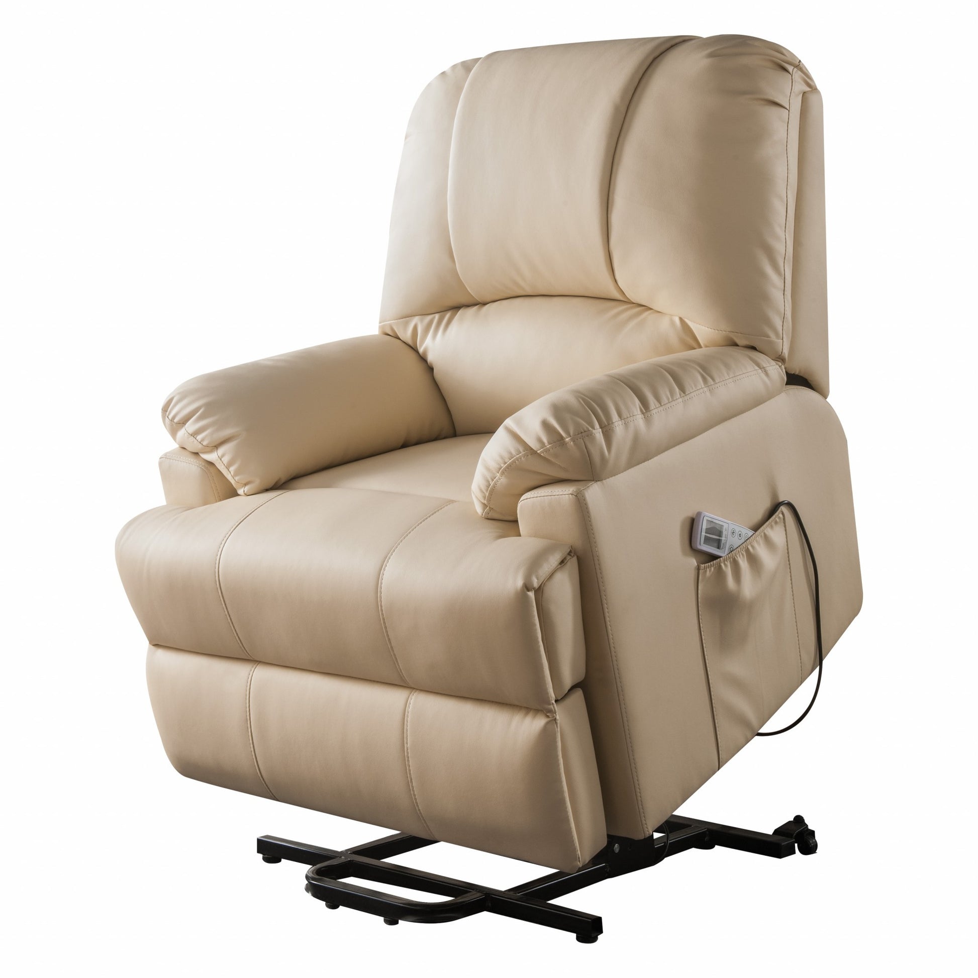 34" Beige Faux Leather Power Massage Lift Assist Recliner-Recliners-DECOROLALA
