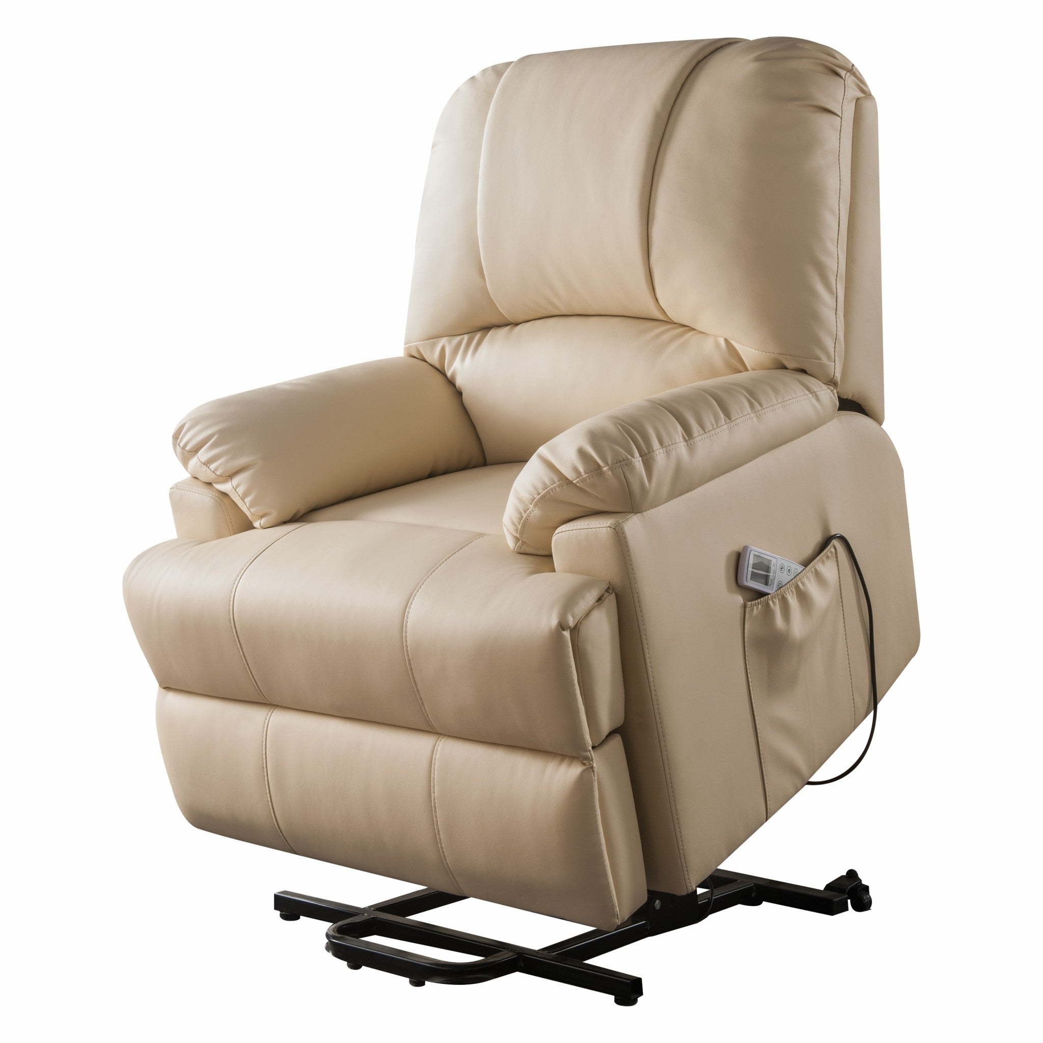 34" Beige Faux Leather Power Massage Lift Assist Recliner-Recliners-DECOROLALA