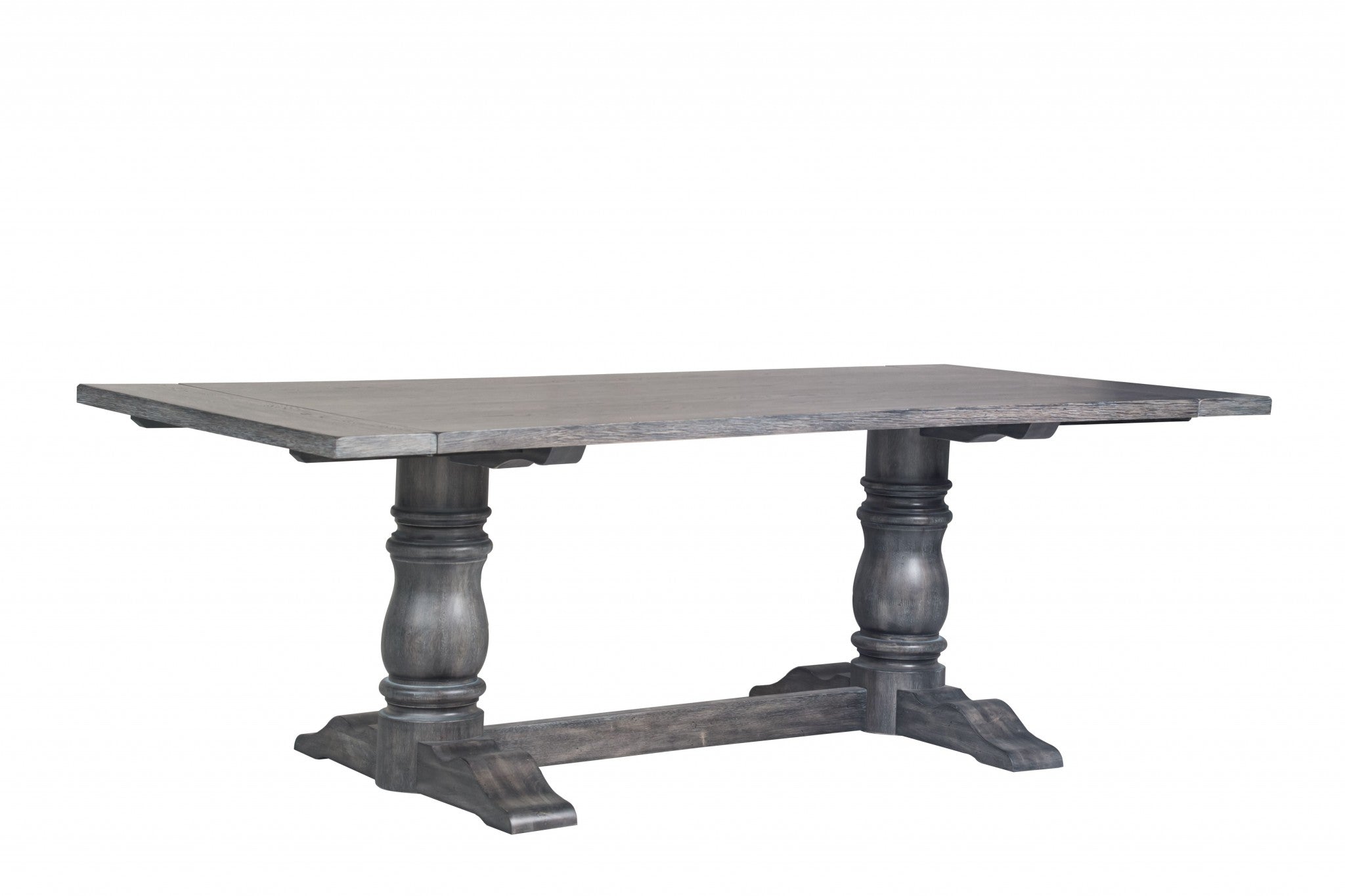 88" Light Gray And Gray Solid Wood Trestle Base Dining Table-Dining Tables-DECOROLALA