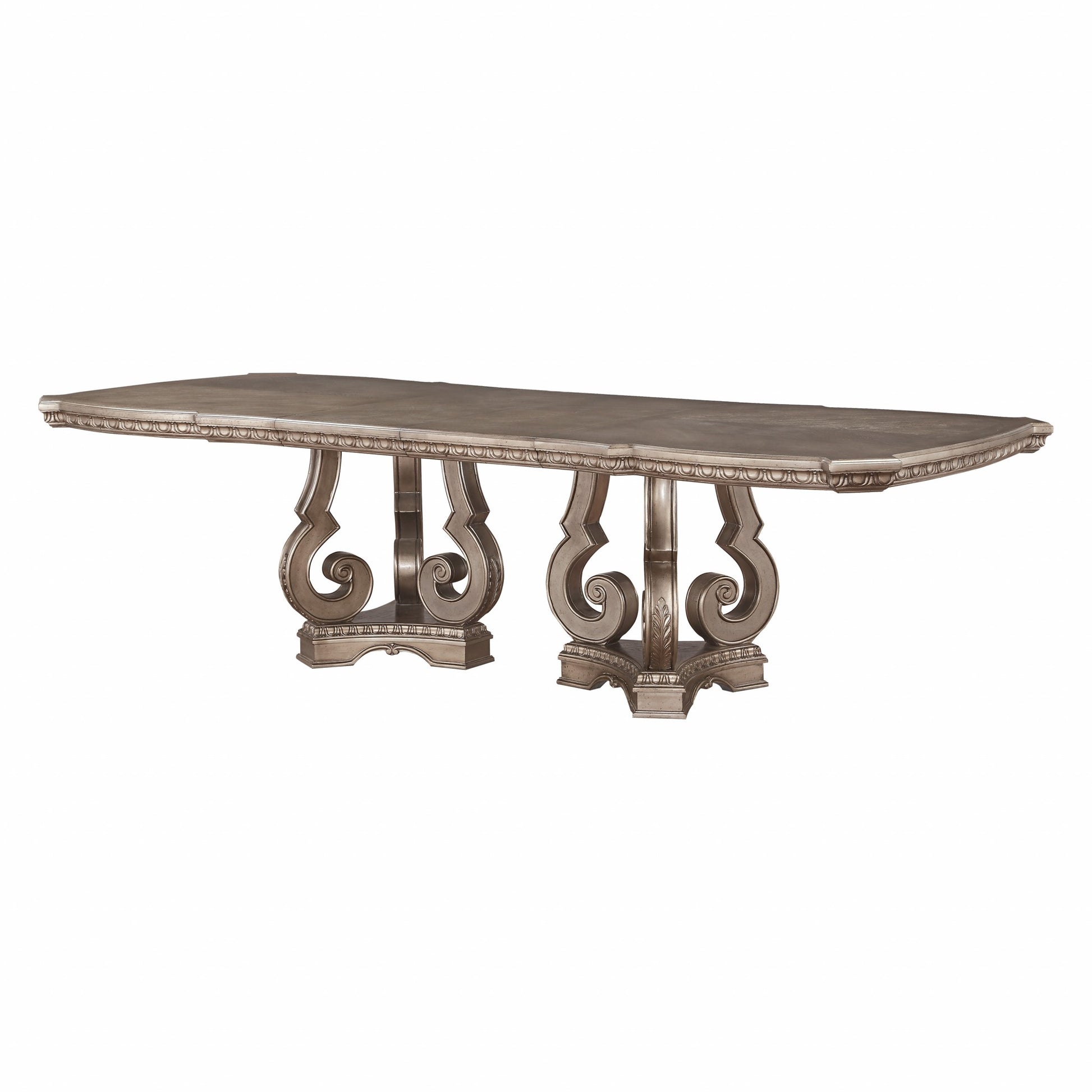 76" Champagne Solid Wood Double Pedestal Base Dining Table-Dining Tables-DECOROLALA