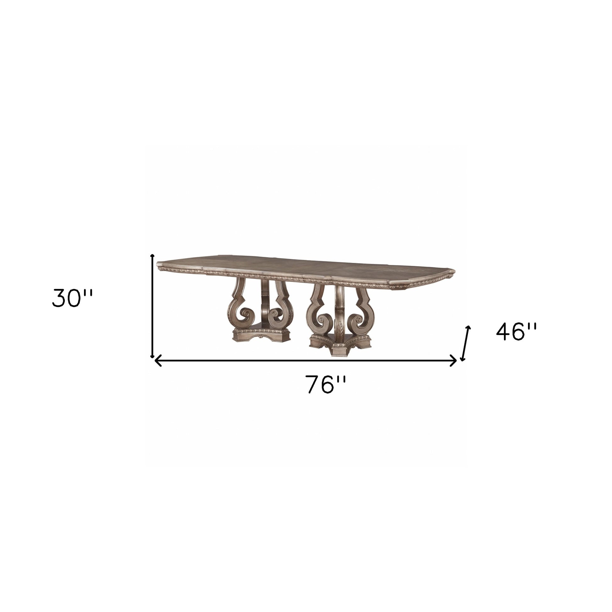 76" Champagne Solid Wood Double Pedestal Base Dining Table-Dining Tables-DECOROLALA