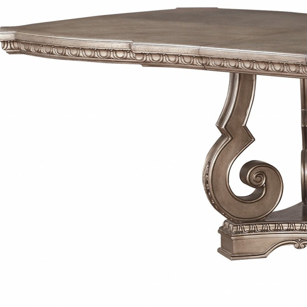 76" Champagne Solid Wood Double Pedestal Base Dining Table-Dining Tables-DECOROLALA