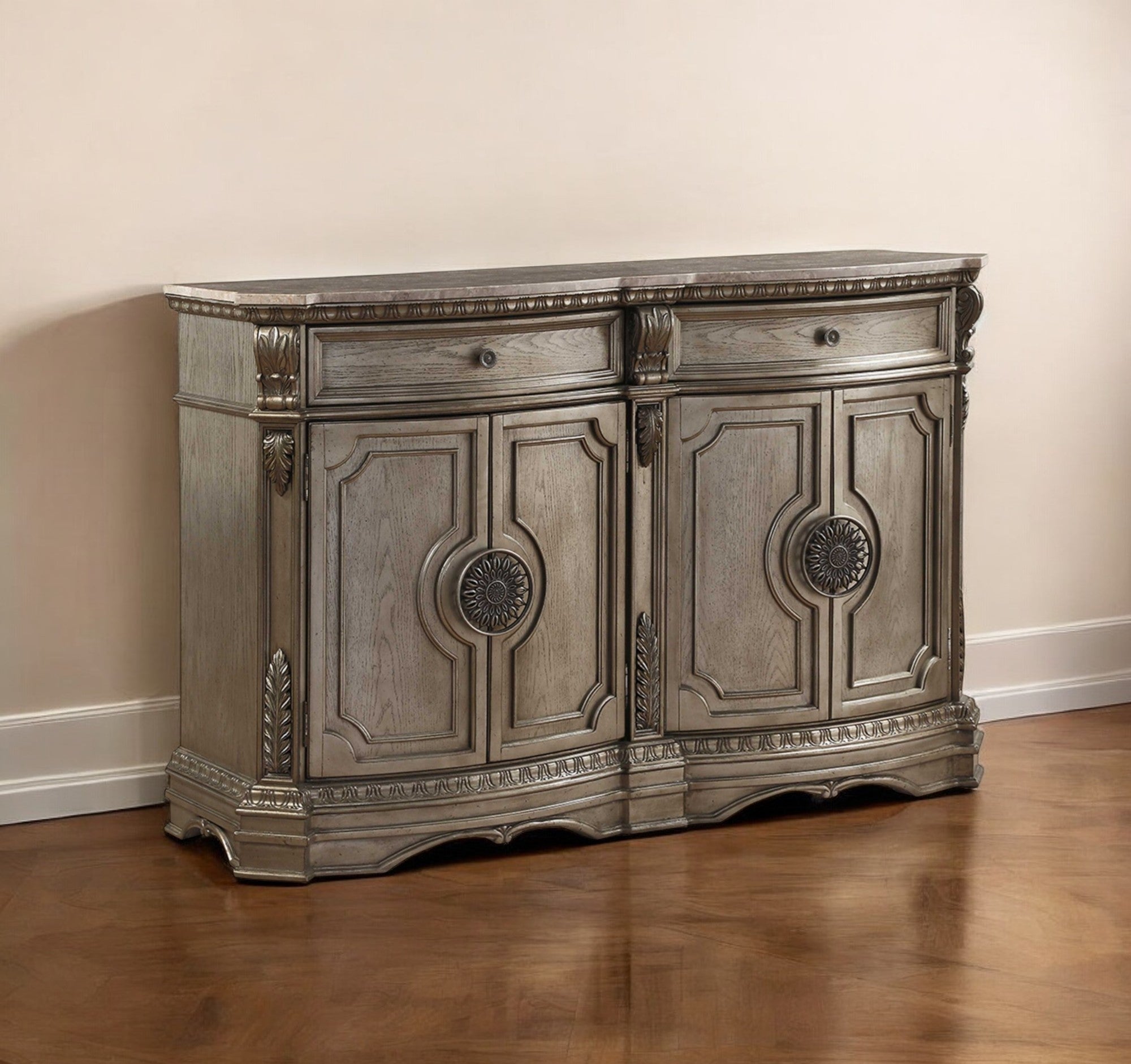 68" Champagne Solid Wood Two Drawer Server-Sideboards-DECOROLALA