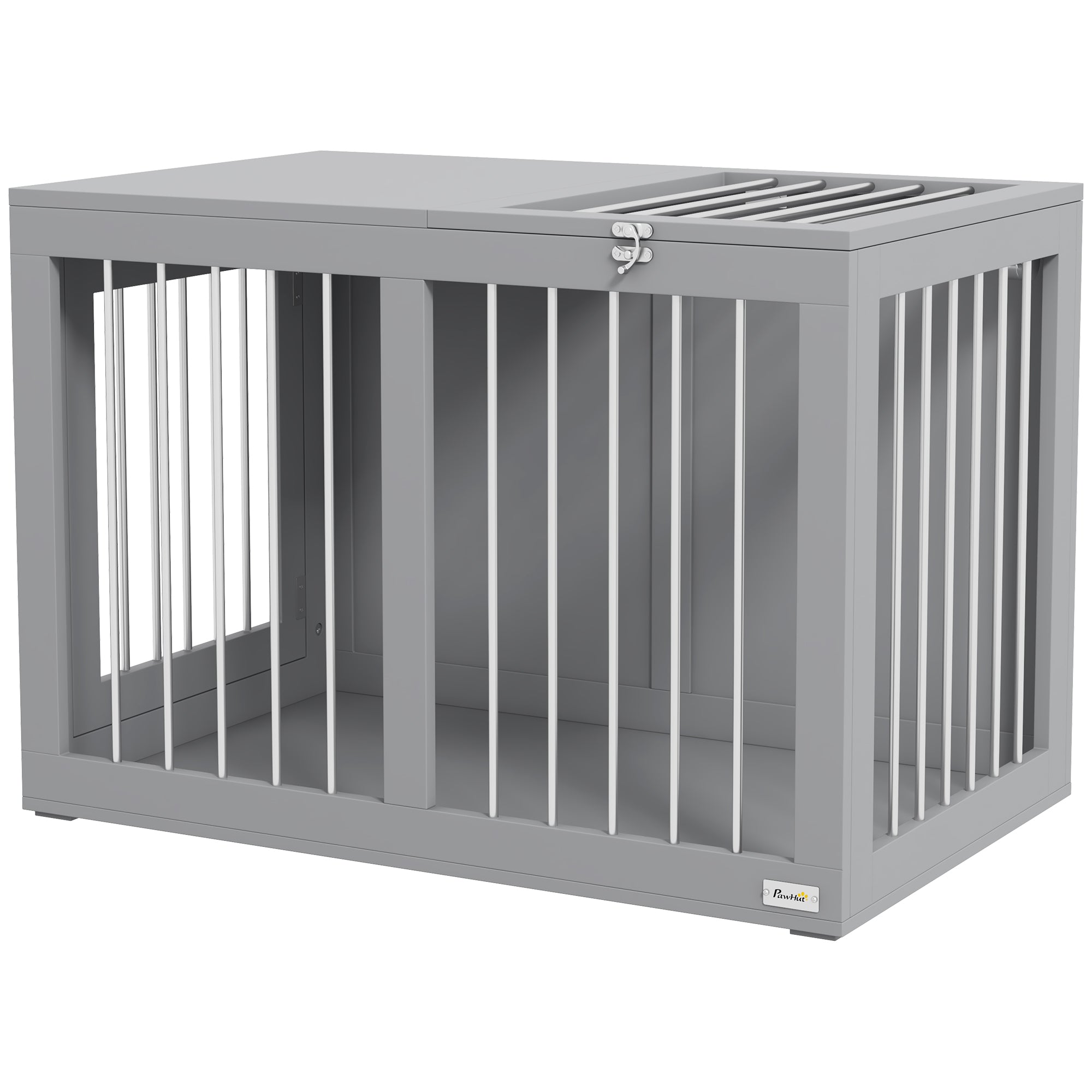 31.5" Dog Crate Furniture - Grey Modern Steel & MDF Dog House-Dogs-DECOROLALA