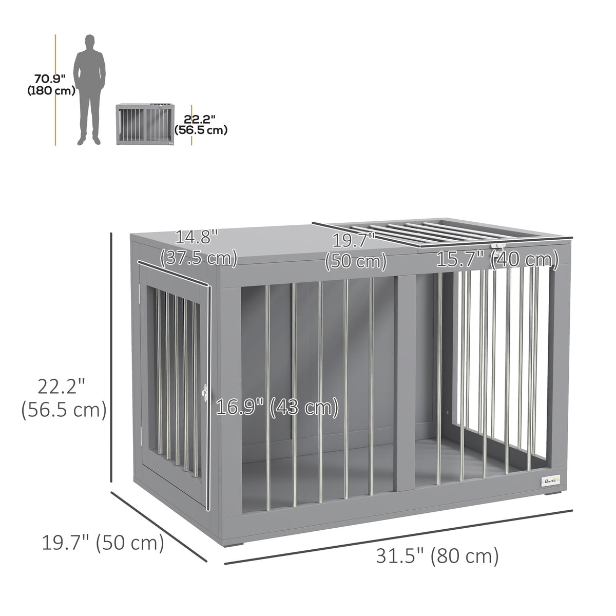 31.5" Dog Crate Furniture - Grey Modern Steel & MDF Dog House-Dogs-DECOROLALA