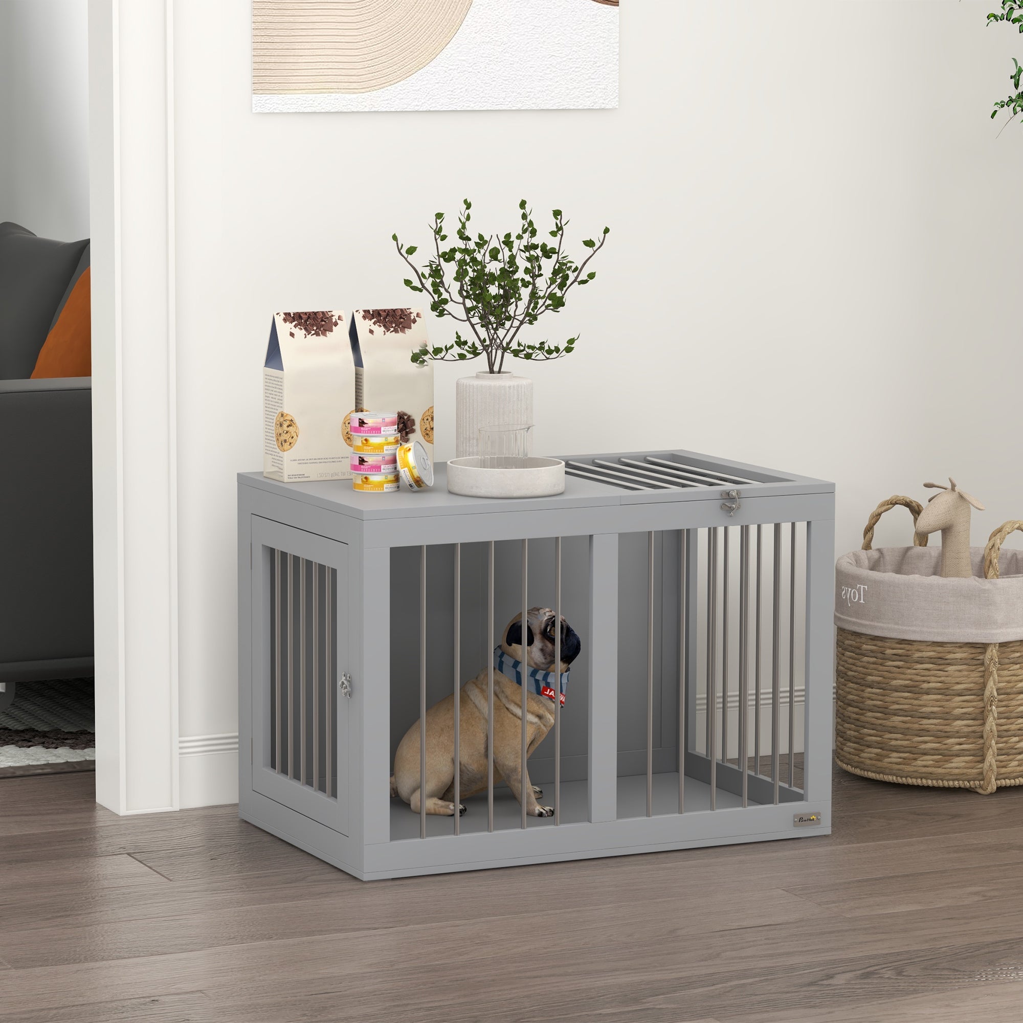 31.5" Dog Crate Furniture - Grey Modern Steel & MDF Dog House-Dogs-DECOROLALA
