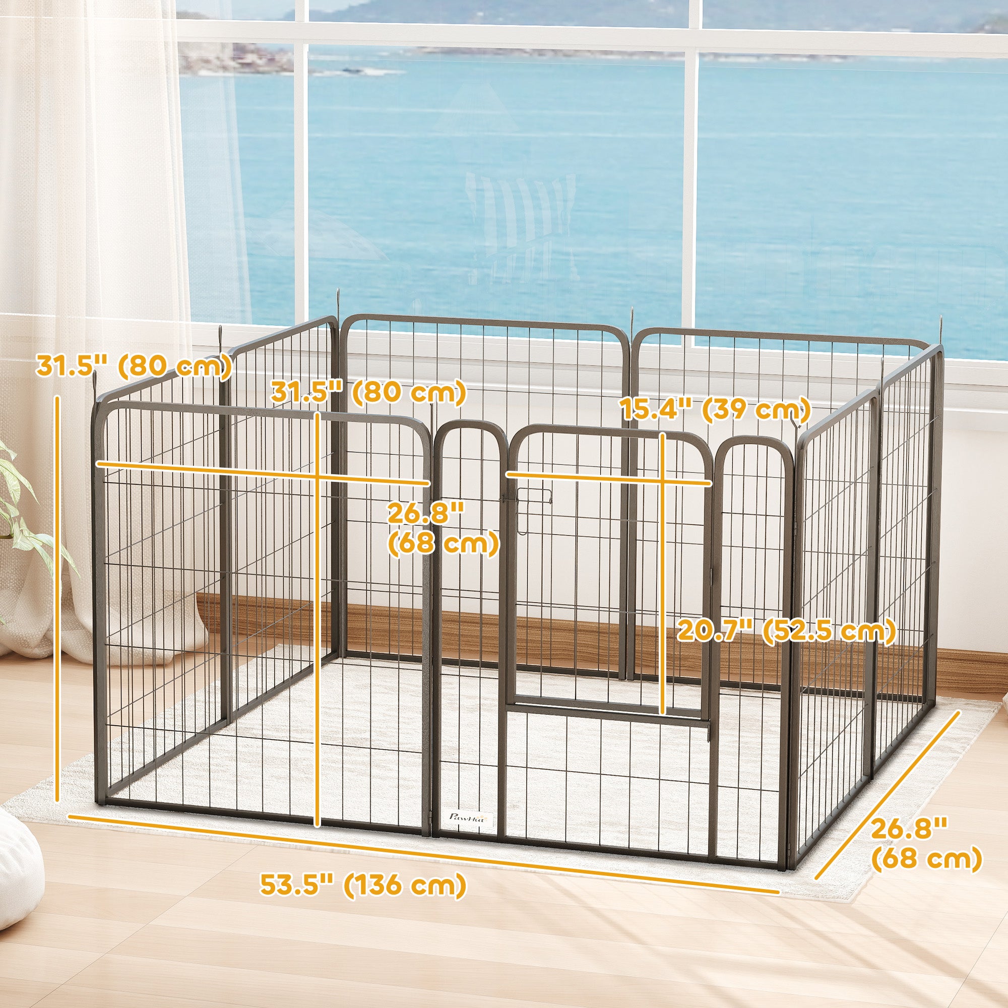 31.5" Dog Playpen Indoor Outdoor, Portable Foldable 8 Panels Pet Playpen with Door & Strap for Medium Dogs-Dogs-DECOROLALA