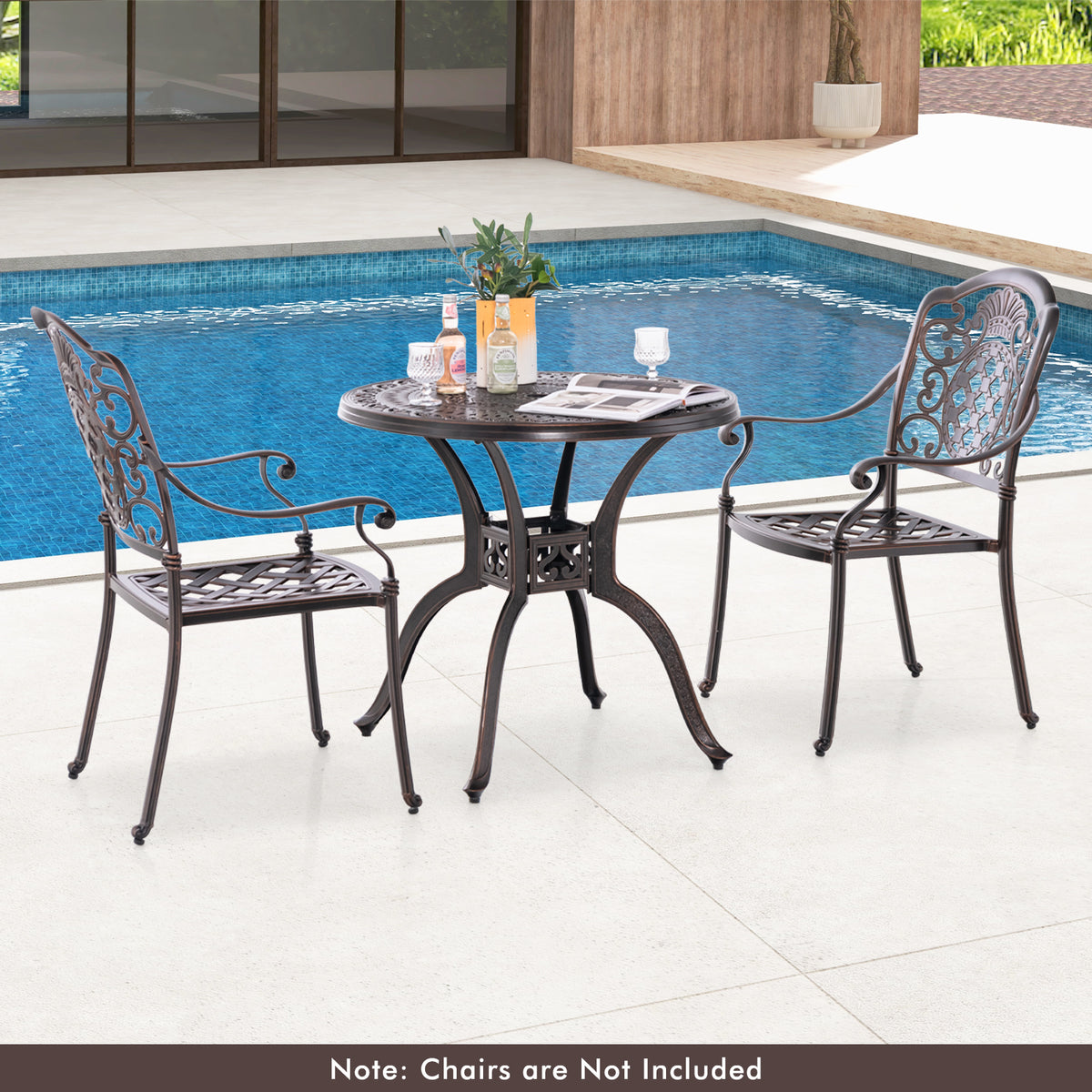 31.5 Inch Cast Aluminum Table Patio Round Dining Table with Umbrella Hole-Copper-Patio Coffee Tables-DECOROLALA