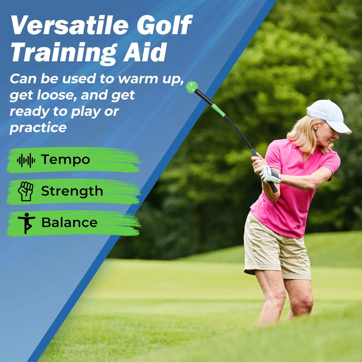 31.5 Inch Golf Swing Trainer Aid with Weighted Head for Grip Rhythm Balance-Green-Golf-DECOROLALA
