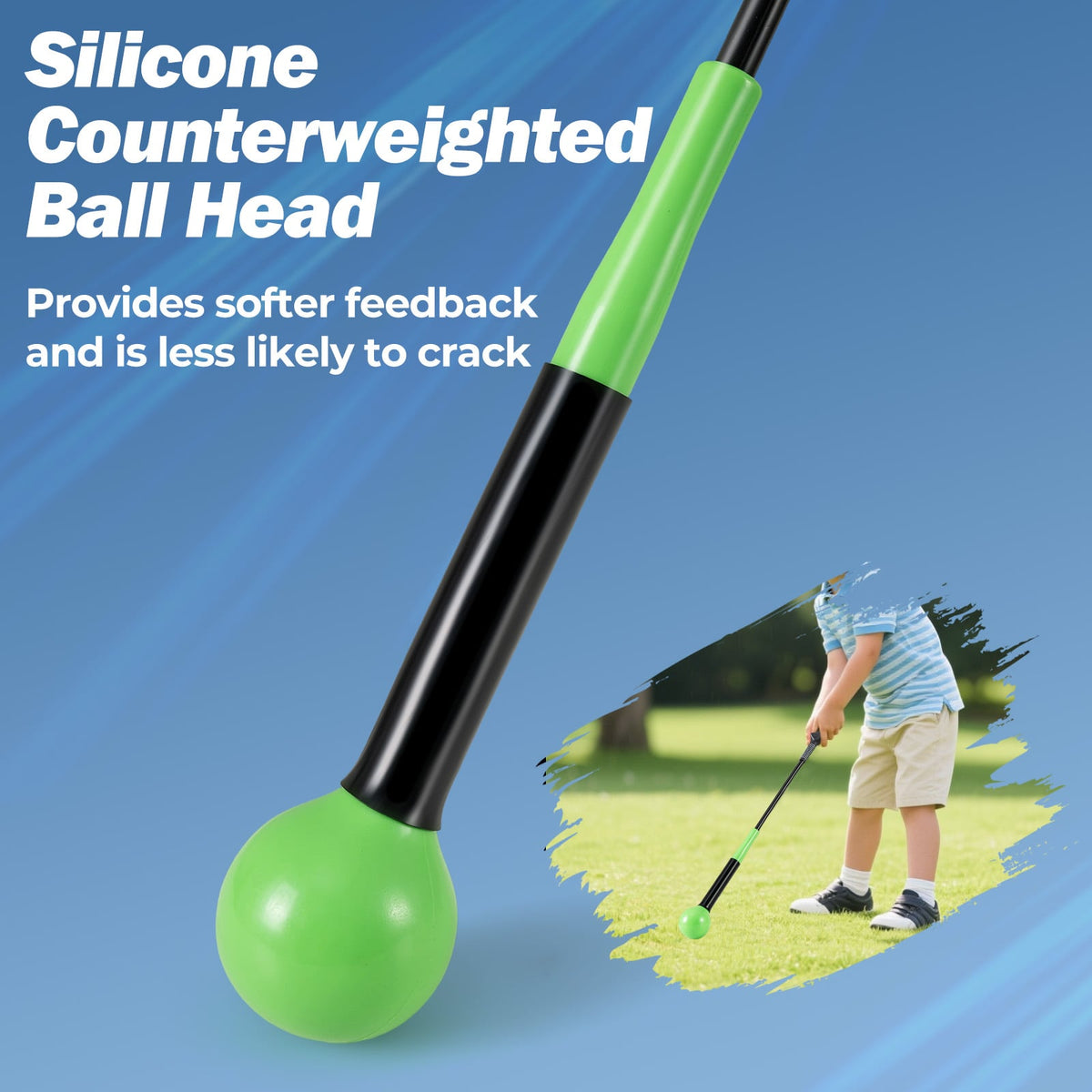 31.5 Inch Golf Swing Trainer Aid with Weighted Head for Grip Rhythm Balance-Green-Golf-DECOROLALA