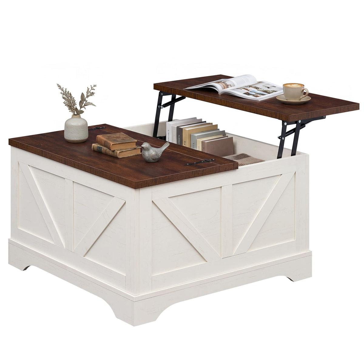 31.5 Inch Square Coffee Table with Lifting Tabletop and Hidden Compartment-Rustic Brown-Coffee Tables-DECOROLALA