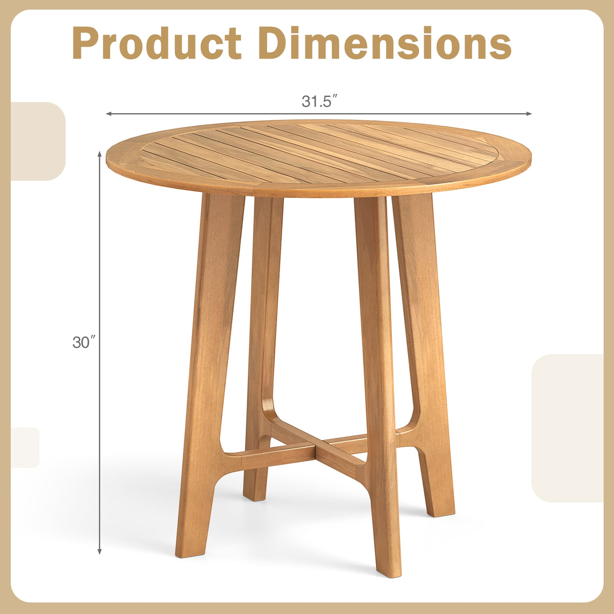 31.5 Inches Patio Dining Table with Slatted Tabletop and X-shaped Frame-Patio Dining Tables-DECOROLALA