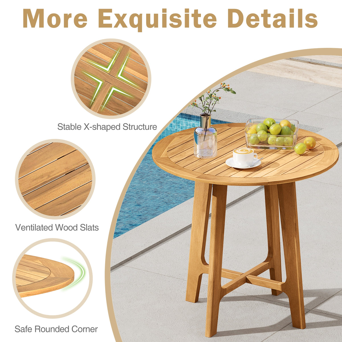 31.5 Inches Patio Dining Table with Slatted Tabletop and X-shaped Frame-Patio Dining Tables-DECOROLALA