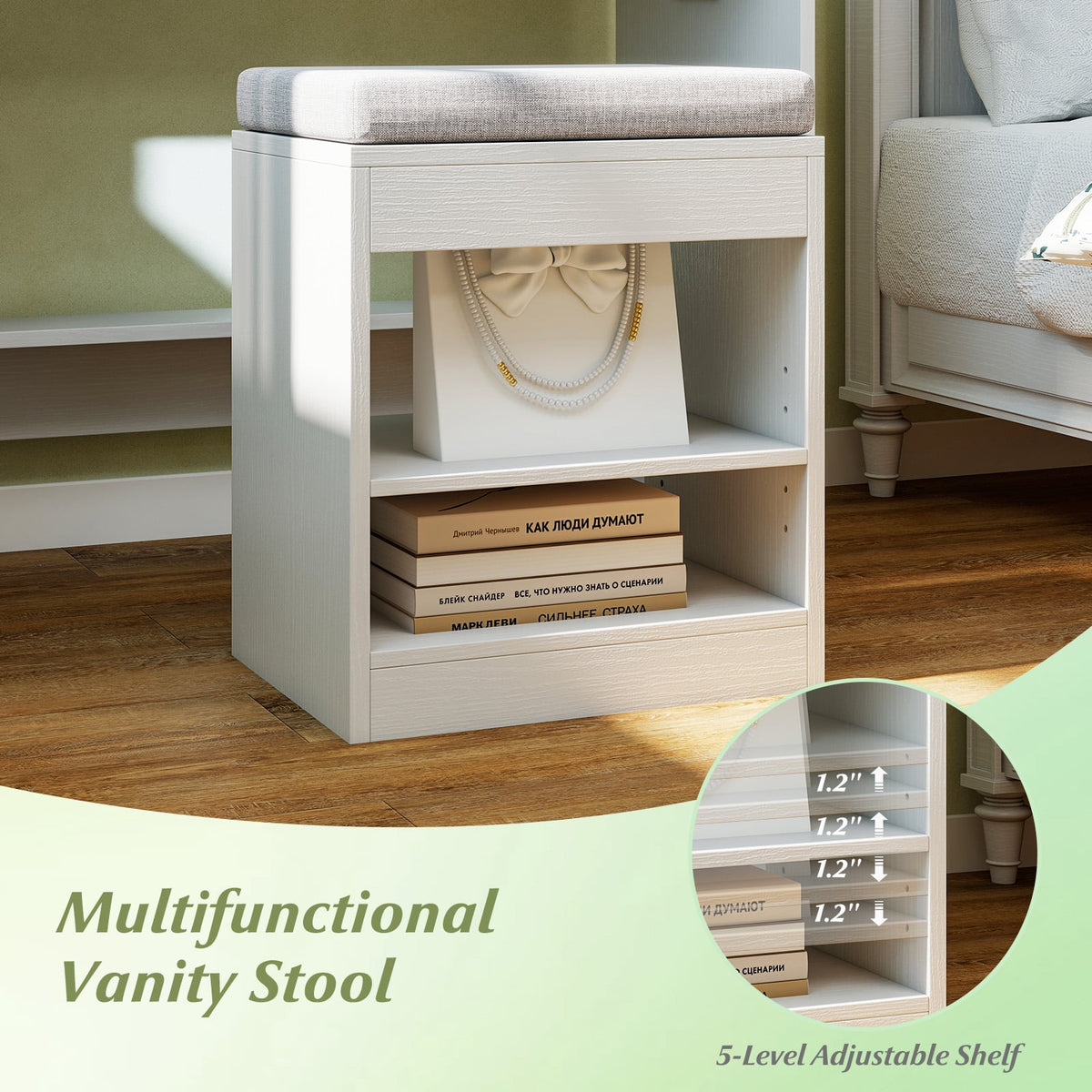 31.5 Inches Vanity Desk with 3 Lighting Modes and Storage Shelves-White-Makeup Vanities-DECOROLALA