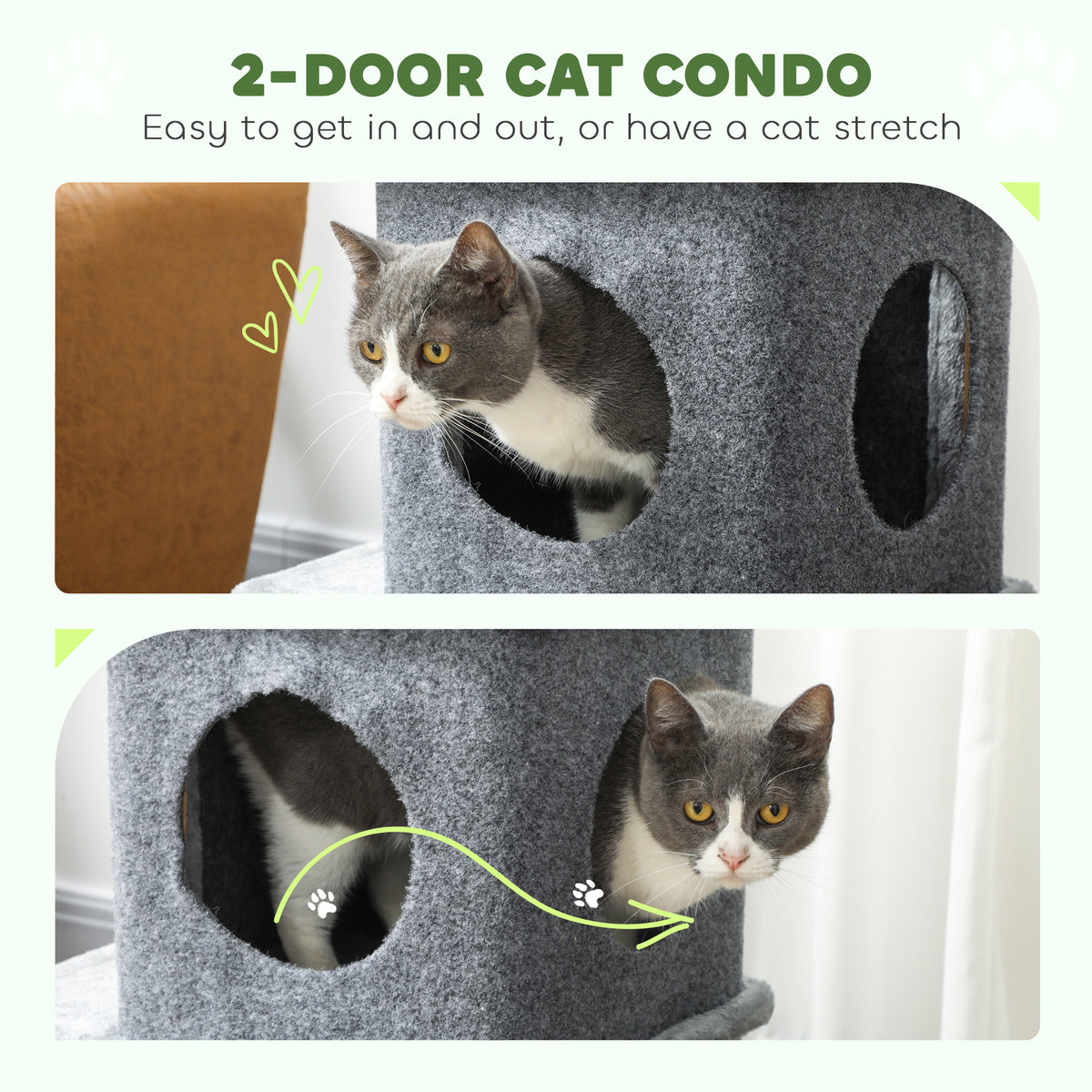 31.5" Multi-Level Cat Tree with 2 Condos and Sisal Posts - Grey-Cats-DECOROLALA