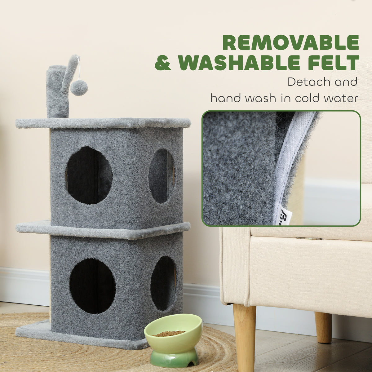 31.5" Multi-Level Cat Tree with 2 Condos and Sisal Posts - Grey-Cats-DECOROLALA