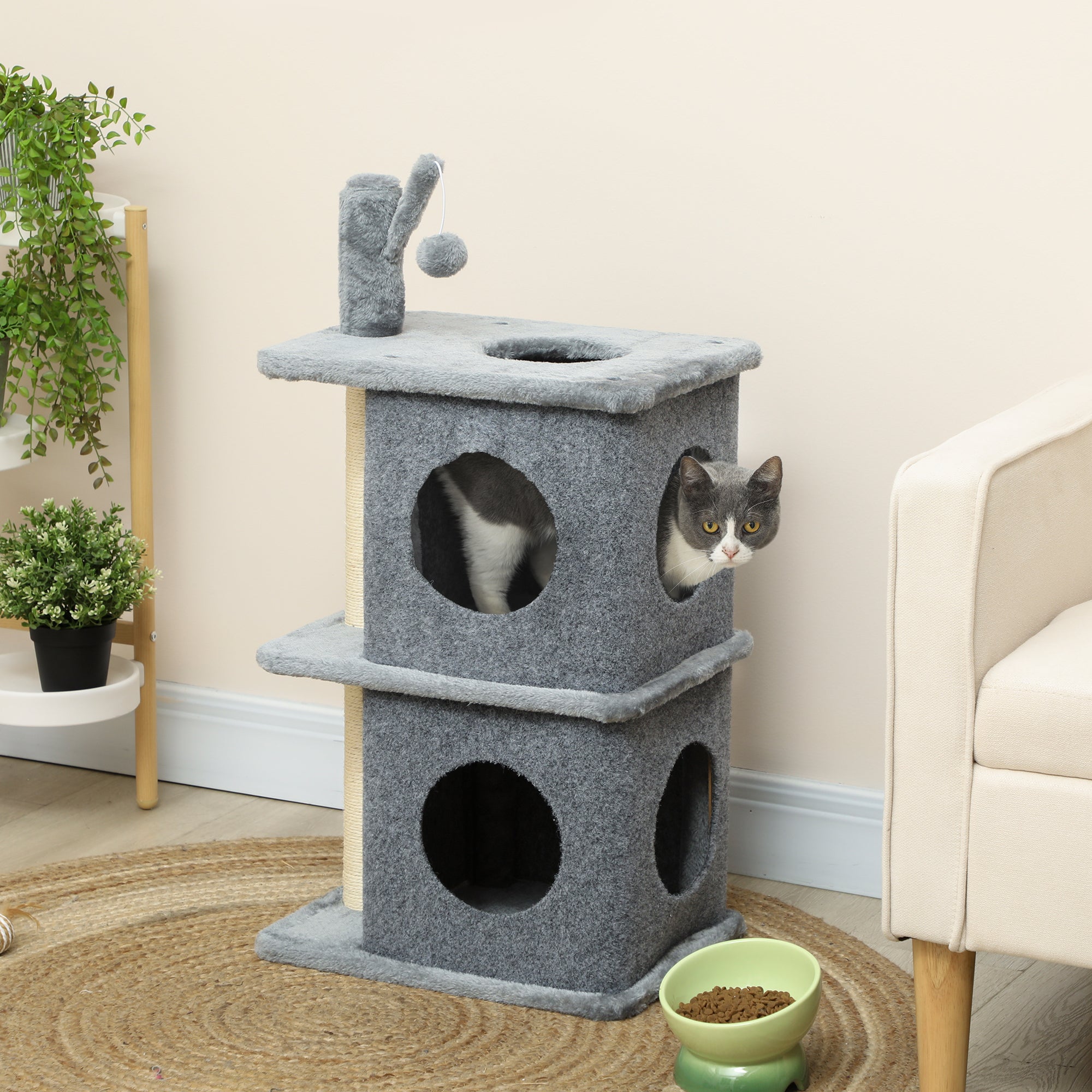 31.5" Multi-Level Cat Tree with 2 Condos and Sisal Posts - Grey-Cats-DECOROLALA