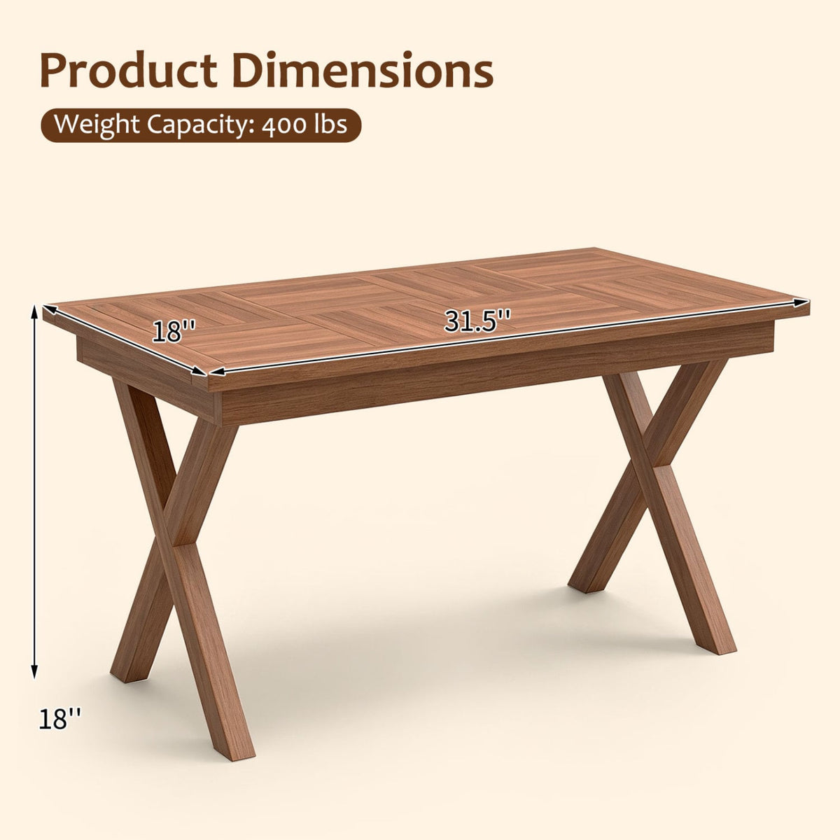 31.5" Outdoor Teak Wood Coffee Table with Slatted Tabletop for Patio-Patio Coffee Tables-DECOROLALA