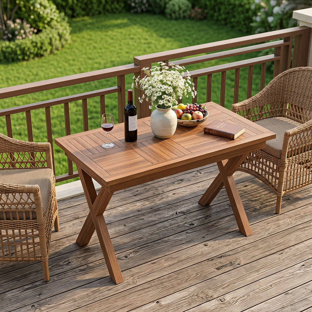 31.5" Outdoor Teak Wood Coffee Table with Slatted Tabletop for Patio-Patio Coffee Tables-DECOROLALA