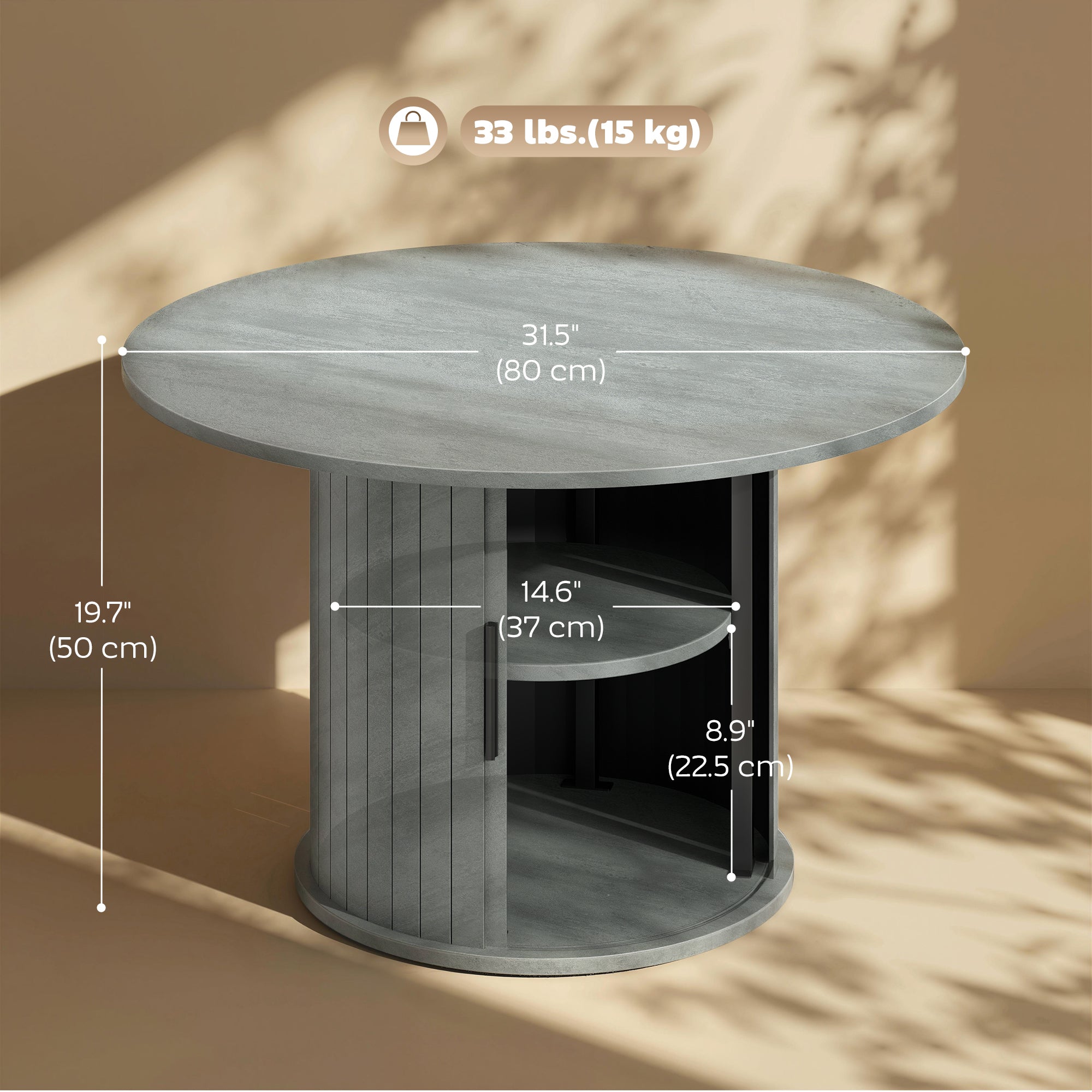31.5" Round Coffee Table with Storage - Cement Grey-Home Furnishings > Living Room Furniture > Coffee Tables-DECOROLALA
