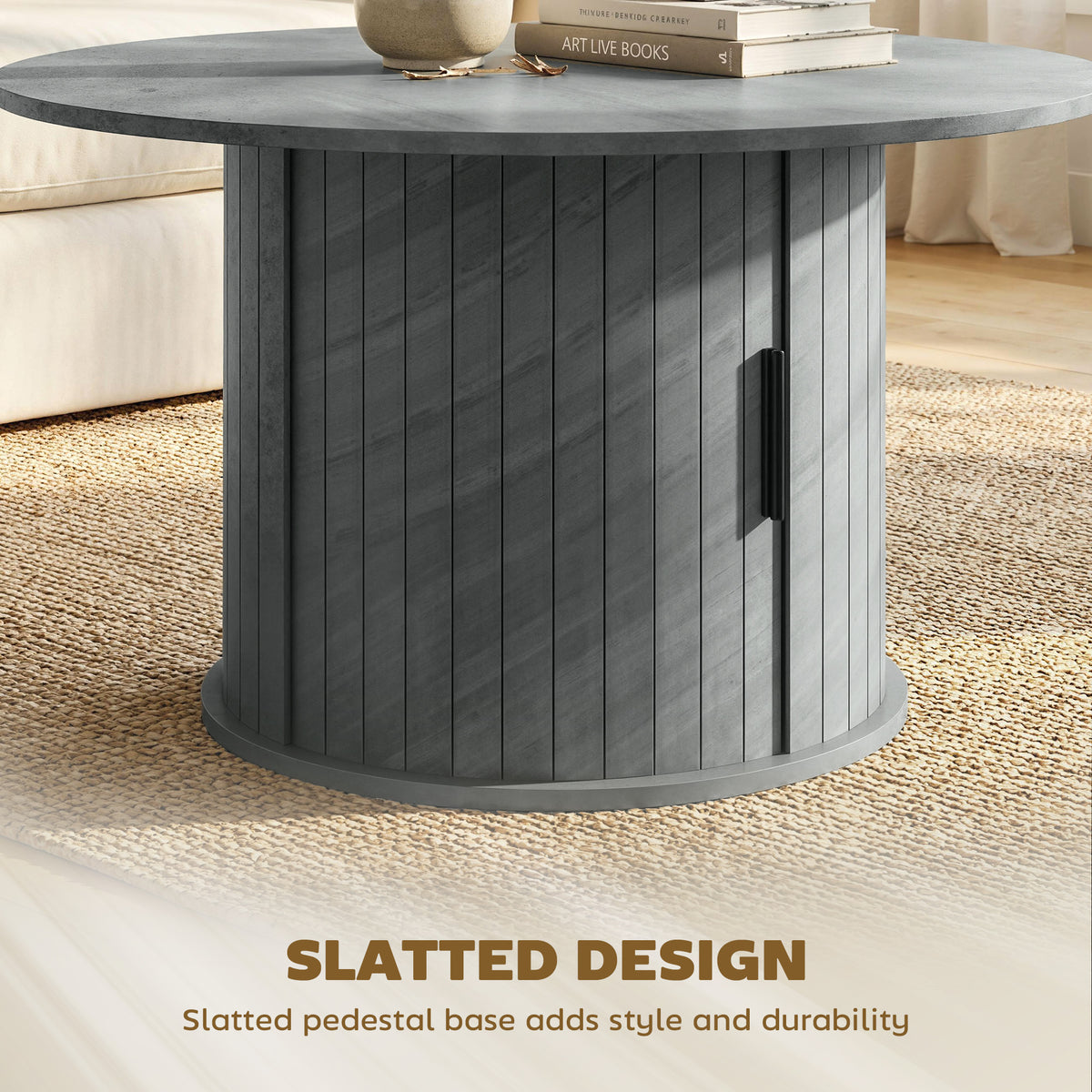 31.5" Round Coffee Table with Storage - Cement Grey-Home Furnishings > Living Room Furniture > Coffee Tables-DECOROLALA