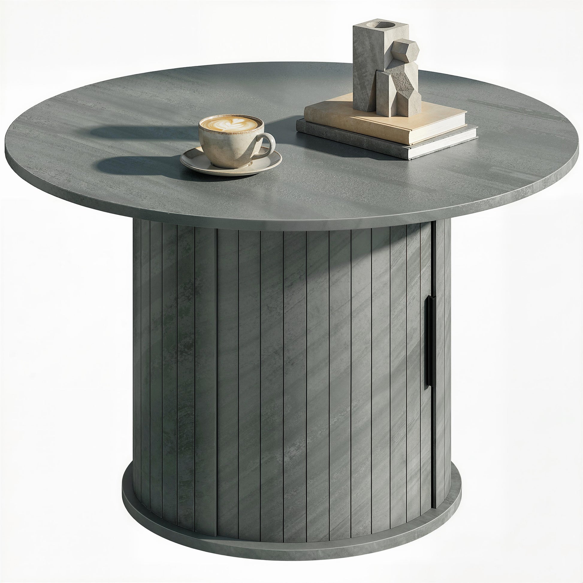 31.5" Round Coffee Table with Storage - Cement Grey-Home Furnishings > Living Room Furniture > Coffee Tables-DECOROLALA