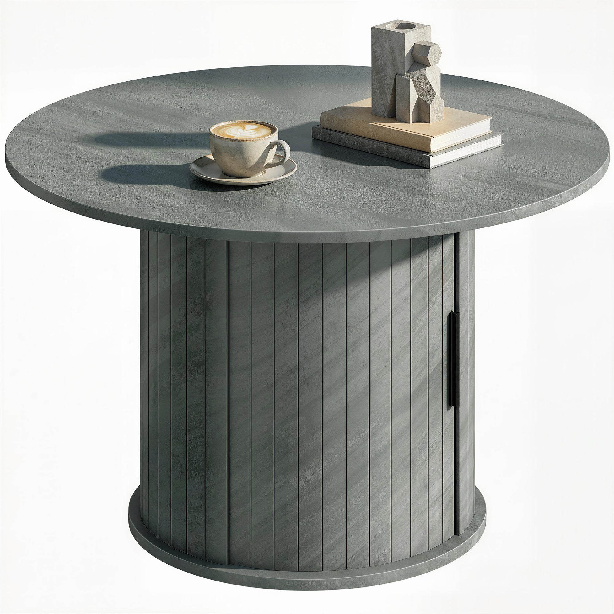 31.5" Round Coffee Table with Storage - Cement Grey-Home Furnishings > Living Room Furniture > Coffee Tables-DECOROLALA