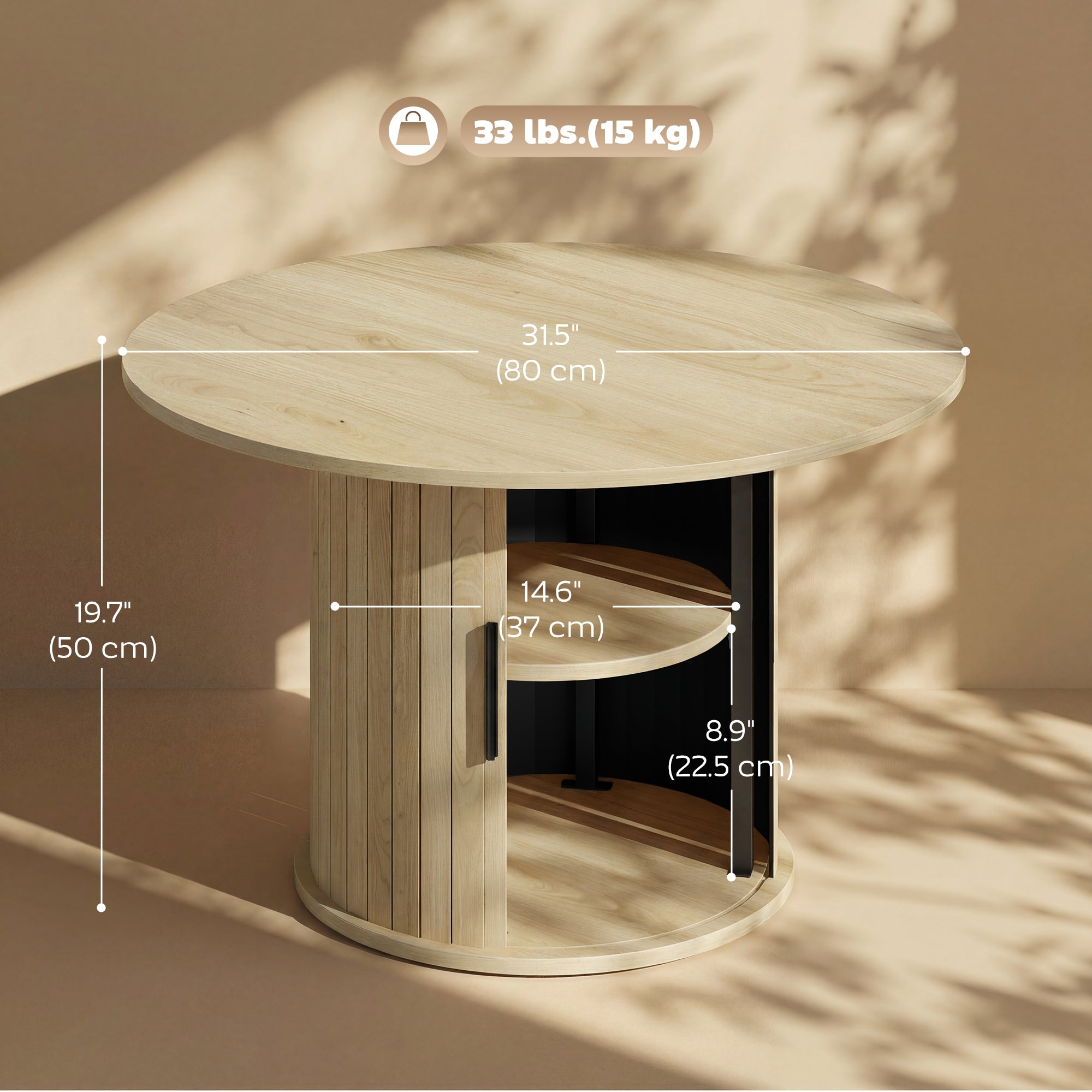 31.5" Round Coffee Table with Storage - Natural Wood-Home Furnishings > Living Room Furniture > Coffee Tables-DECOROLALA