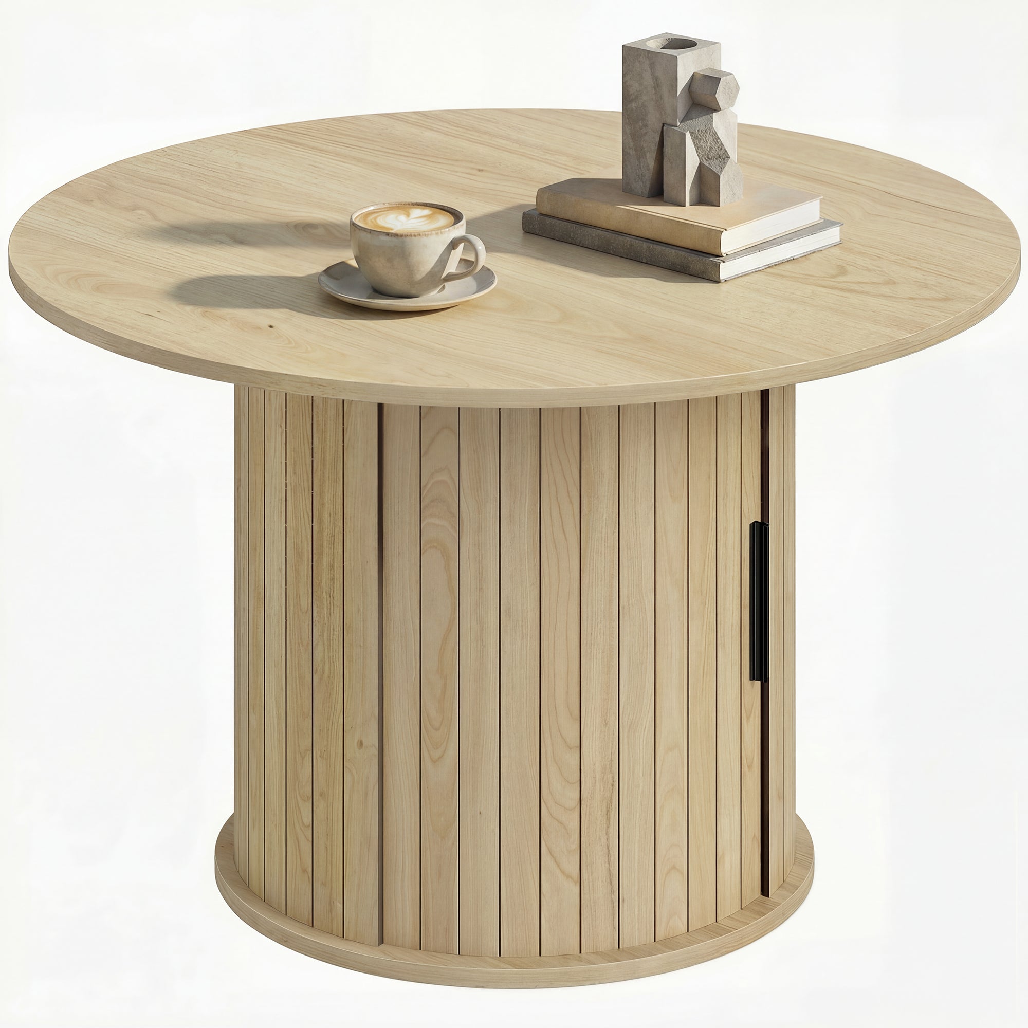 31.5" Round Coffee Table with Storage - Natural Wood-Home Furnishings > Living Room Furniture > Coffee Tables-DECOROLALA