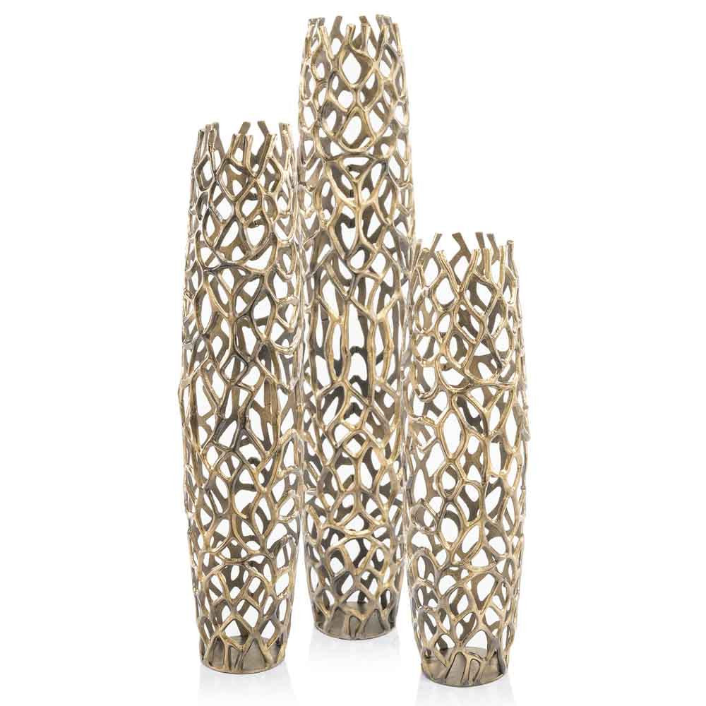 32" Aluminum Gold Twigs Cylinder Floor Vase-Vases-DECOROLALA