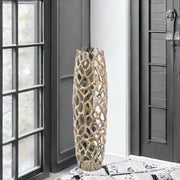 32" Aluminum Gold Twigs Cylinder Floor Vase-Vases-DECOROLALA