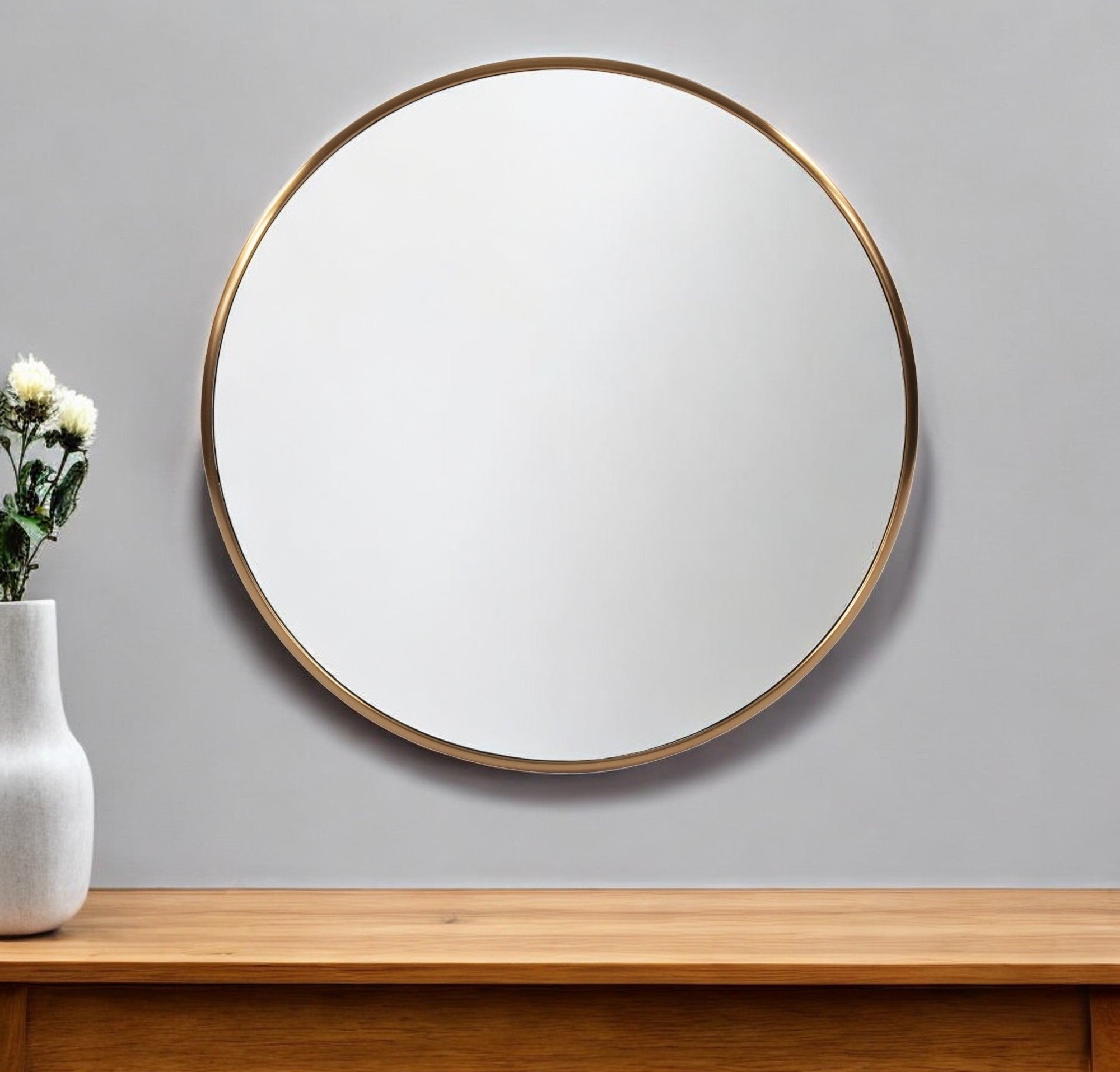 32" Antiqued Brushed Brass Round Wall Mirror-Mirrors-DECOROLALA