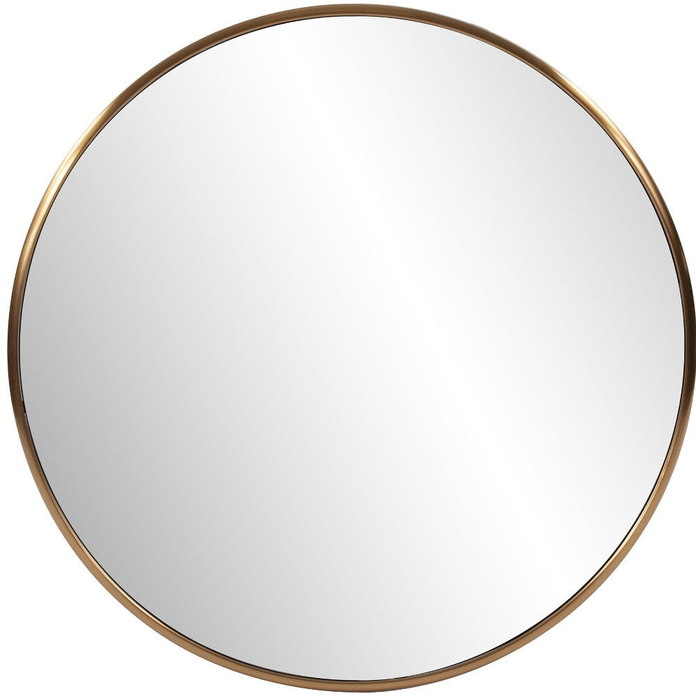 32" Antiqued Brushed Brass Round Wall Mirror-Mirrors-DECOROLALA