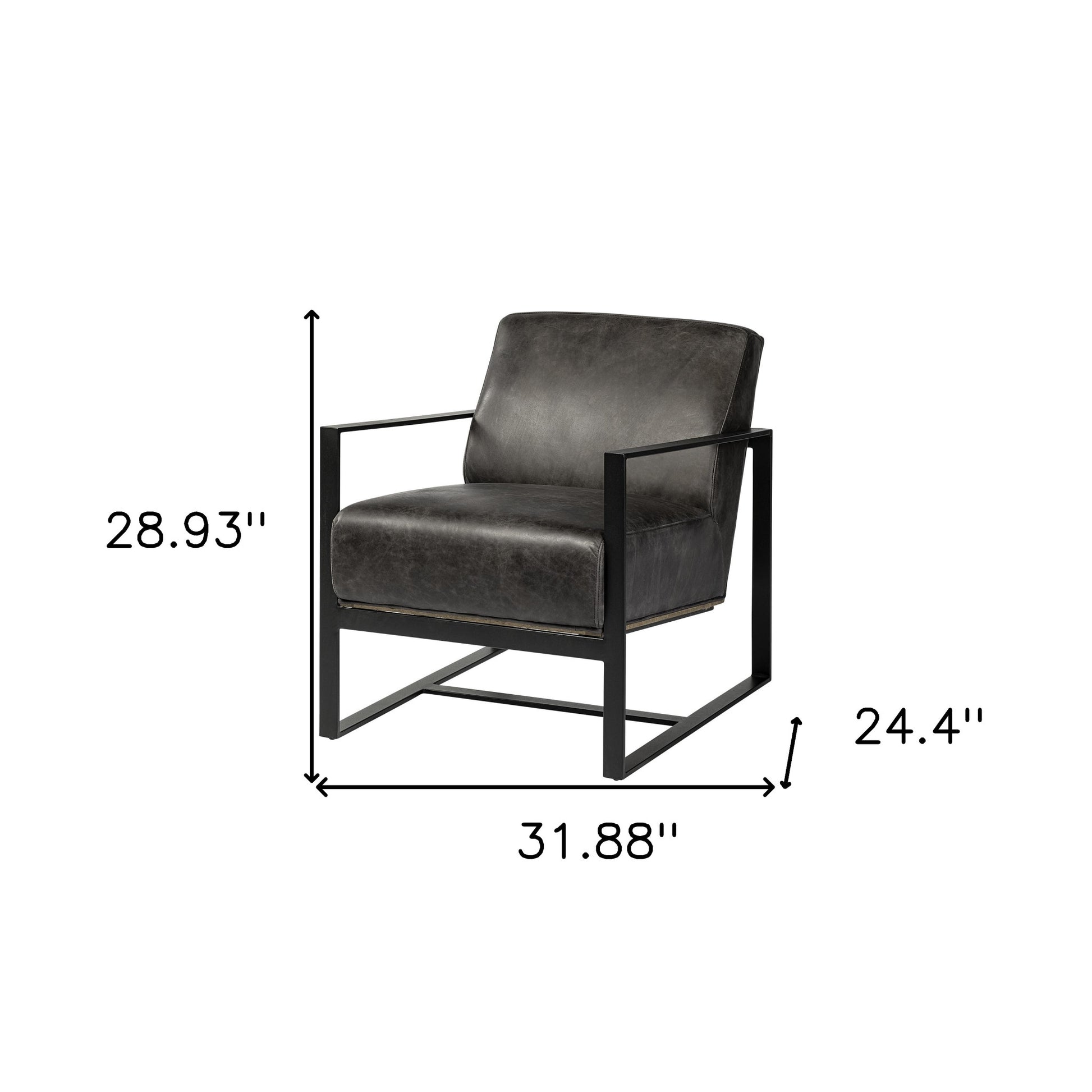 32" Black Genuine Leather Distressed Arm Chair-Accent Chairs-DECOROLALA