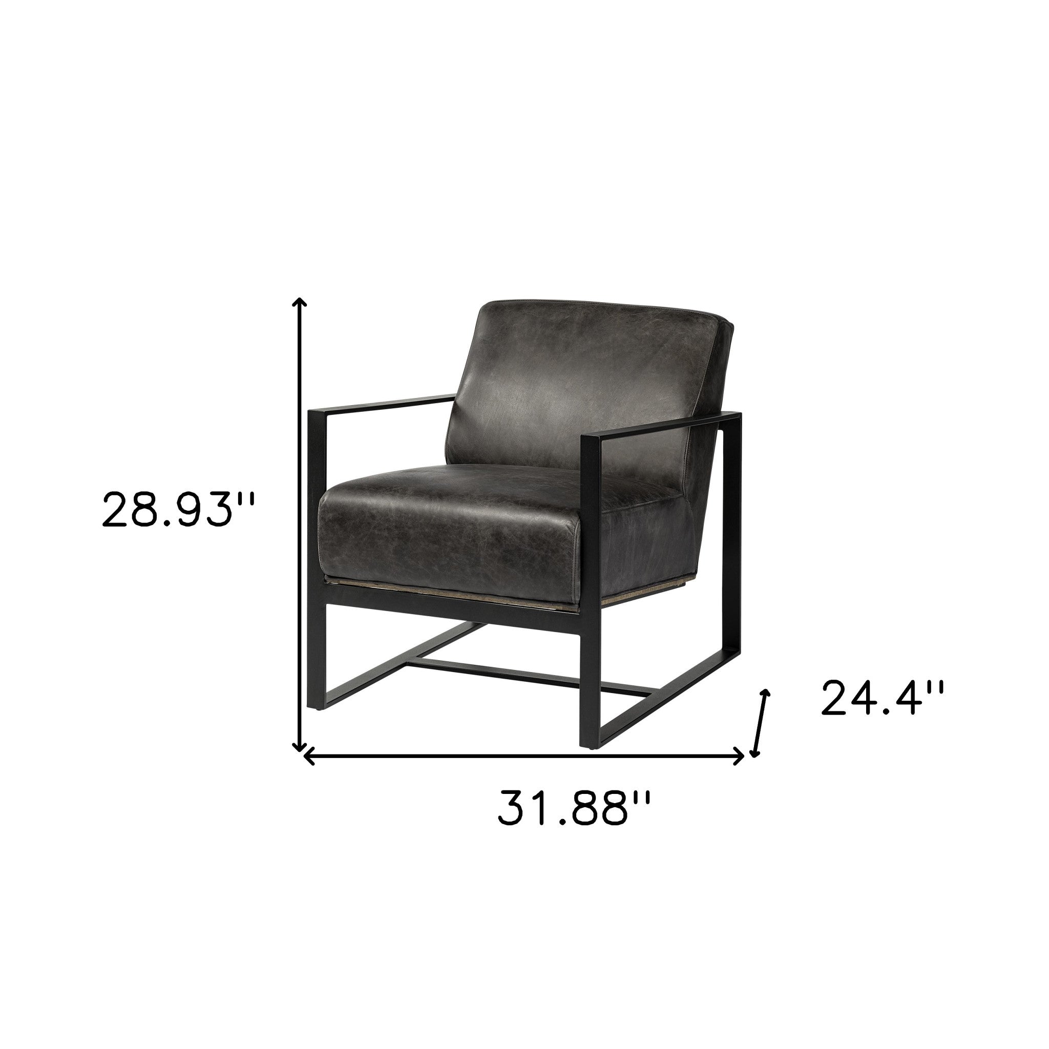 32" Black Genuine Leather Distressed Arm Chair-Accent Chairs-DECOROLALA