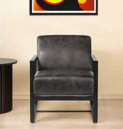 32" Black Genuine Leather Distressed Arm Chair-Accent Chairs-DECOROLALA