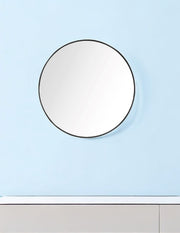 32" Black Round Framed Accent Mirror-Mirrors-DECOROLALA