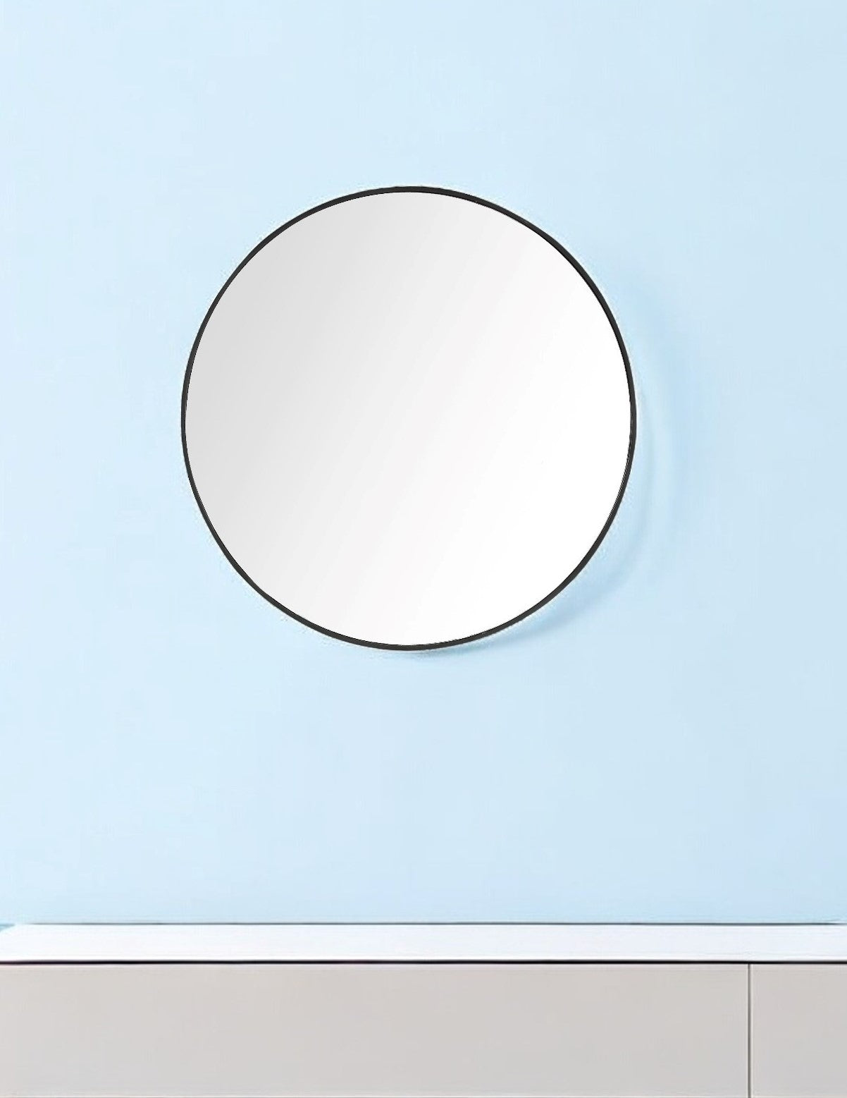 32" Black Round Framed Accent Mirror-Mirrors-DECOROLALA