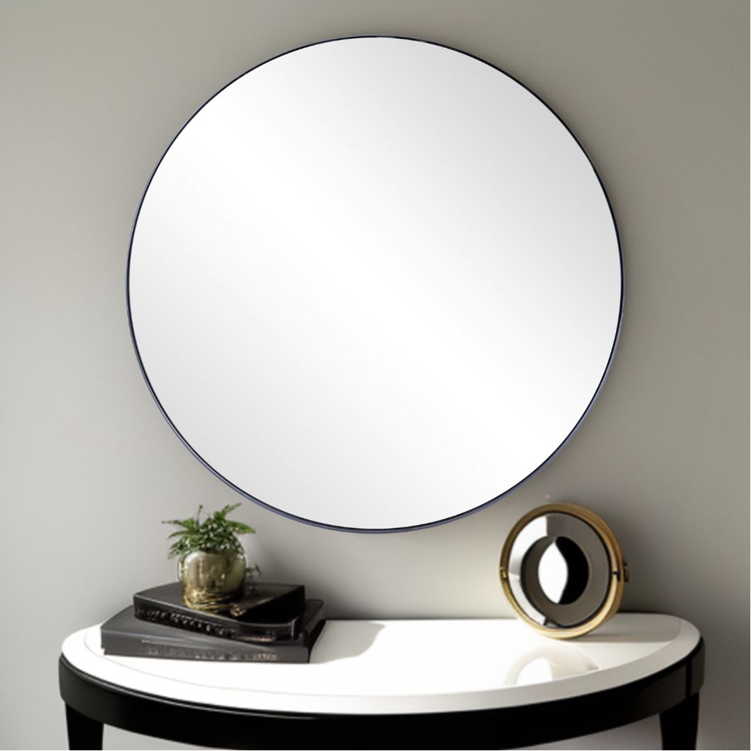 32" Black Round Metal Framed Accent Mirror-Mirrors-DECOROLALA