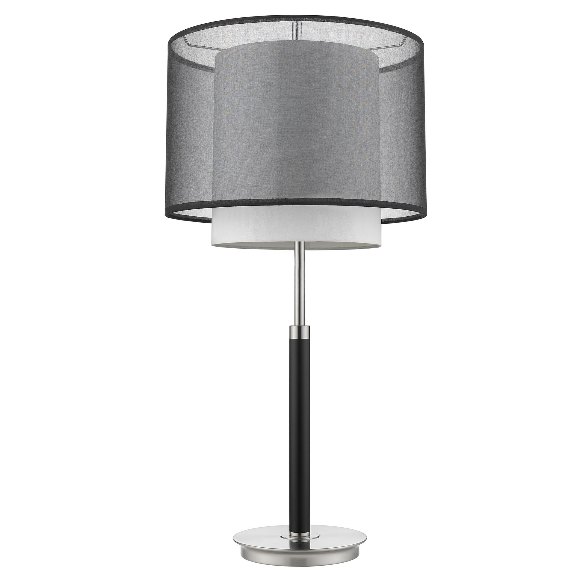 32" Black and Silver Metal Column Lamp With Black and White Drum Shade-Table Lamps-DECOROLALA