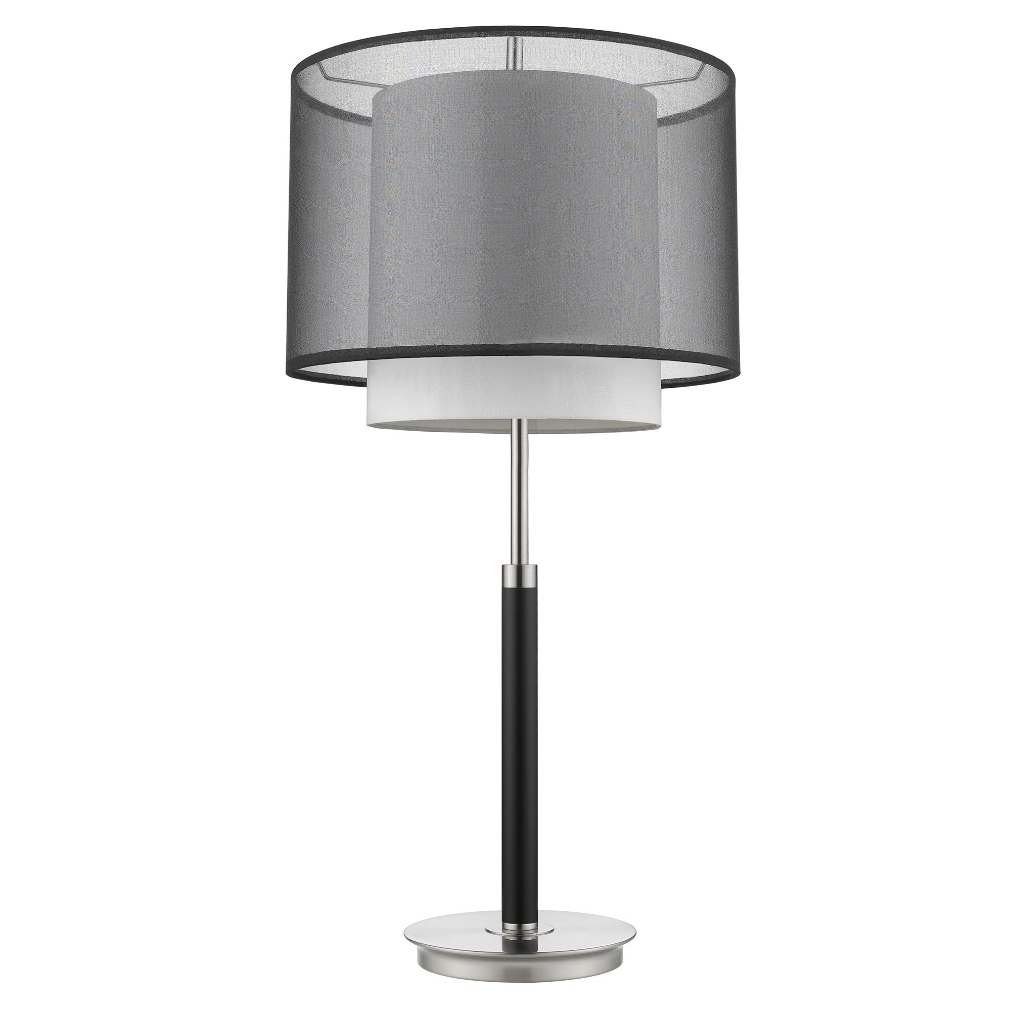 32" Black and Silver Metal Column Lamp With Black and White Drum Shade-Table Lamps-DECOROLALA