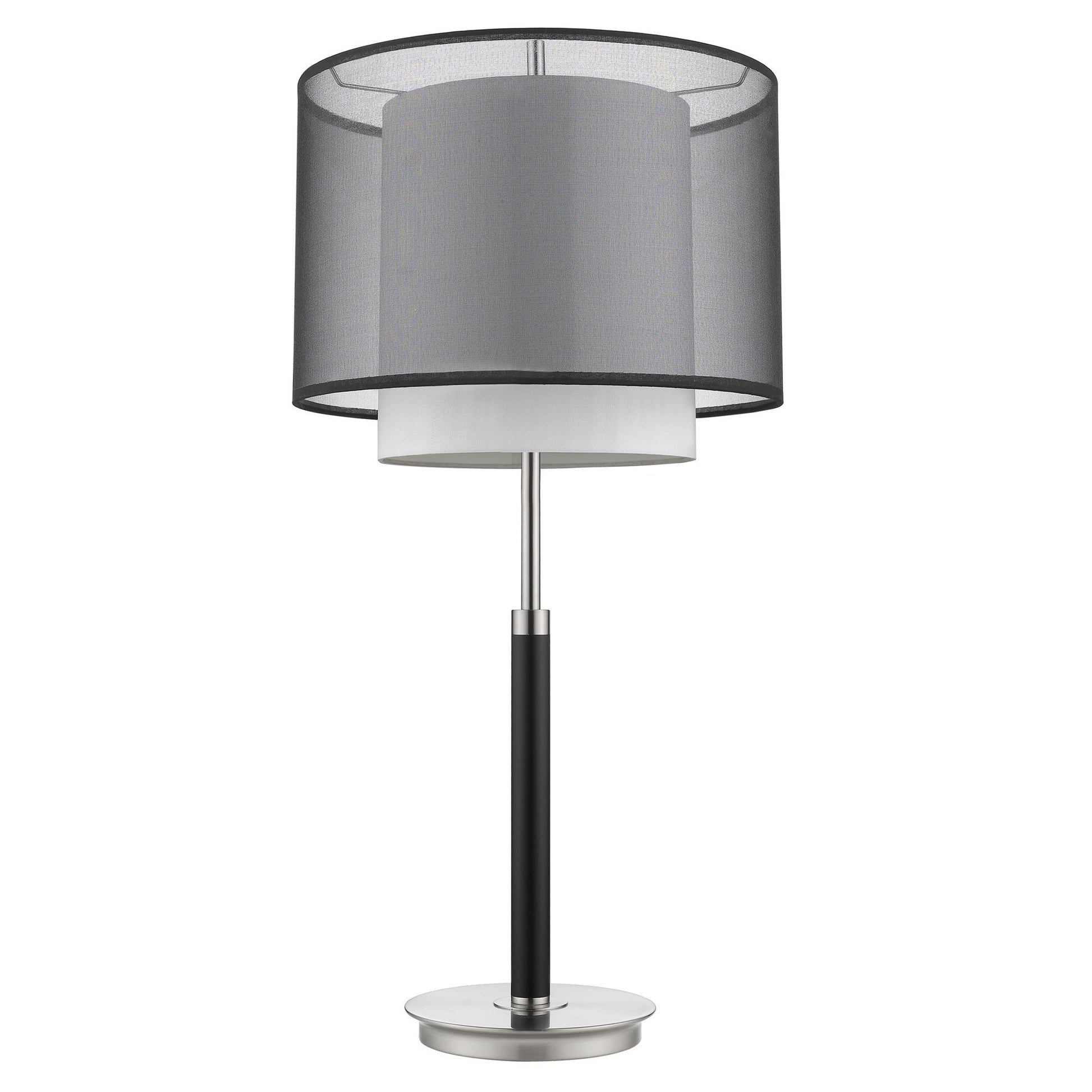 32" Black and Silver Metal Column Lamp With Black and White Drum Shade-Table Lamps-DECOROLALA