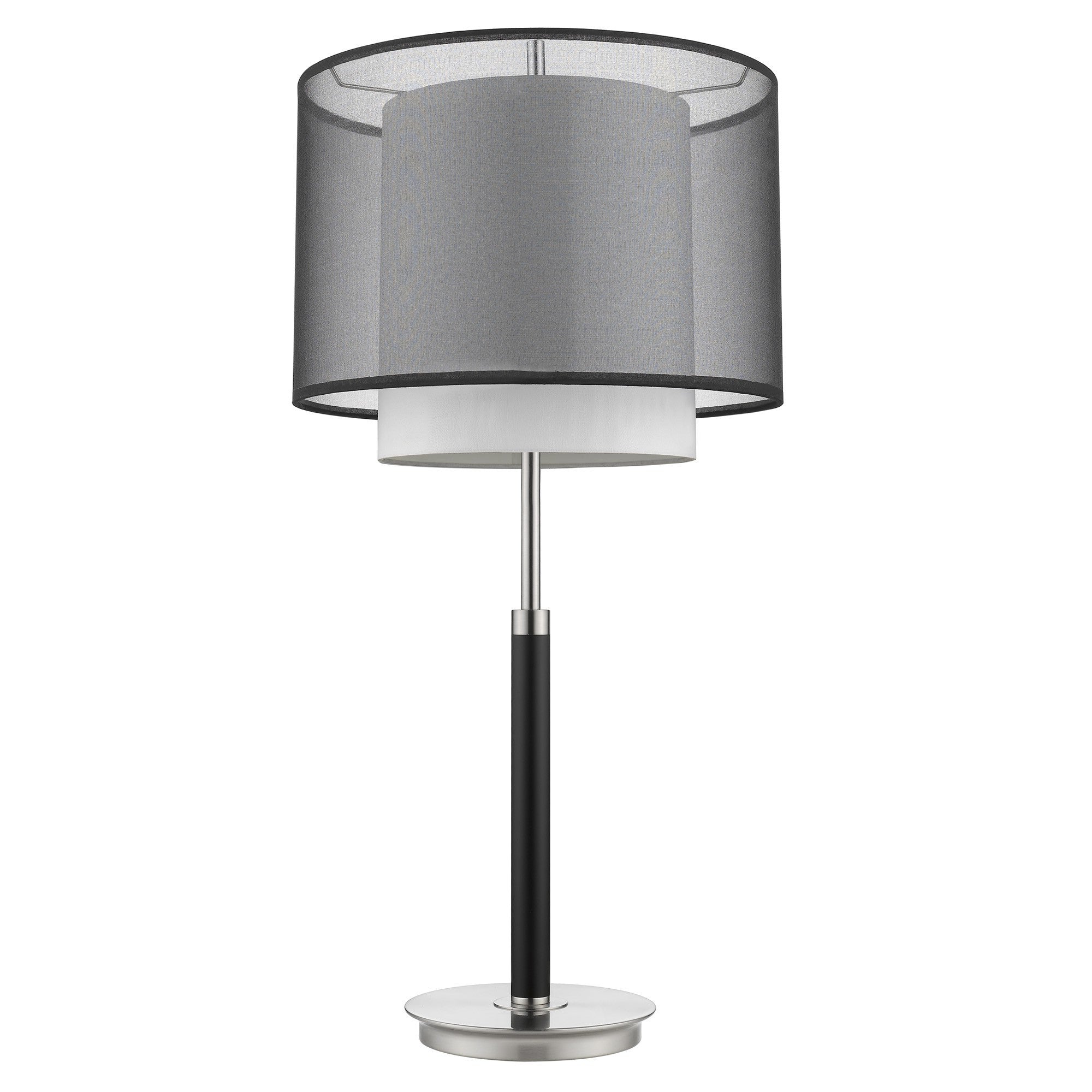32" Black and Silver Metal Column Lamp With Black and White Drum Shade-Table Lamps-DECOROLALA
