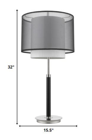 32" Black and Silver Metal Column Lamp With Black and White Drum Shade-Table Lamps-DECOROLALA