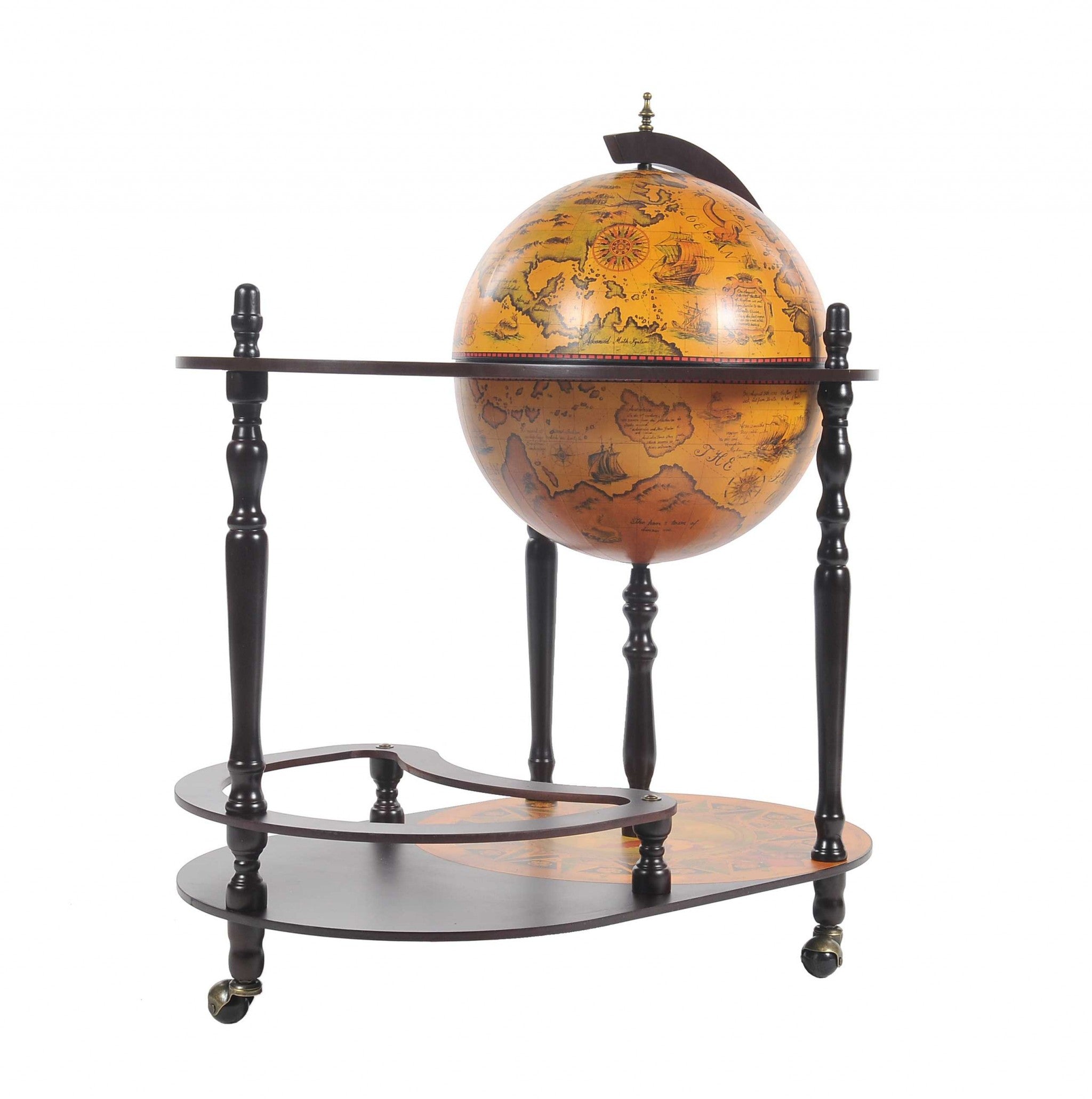 32" Brown Solid Wood Oval Rolling Bar Cart With Wine Storage-Bar Carts and Servers-DECOROLALA