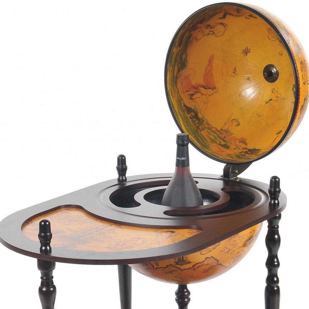 32" Brown Solid Wood Oval Rolling Bar Cart With Wine Storage-Bar Carts and Servers-DECOROLALA